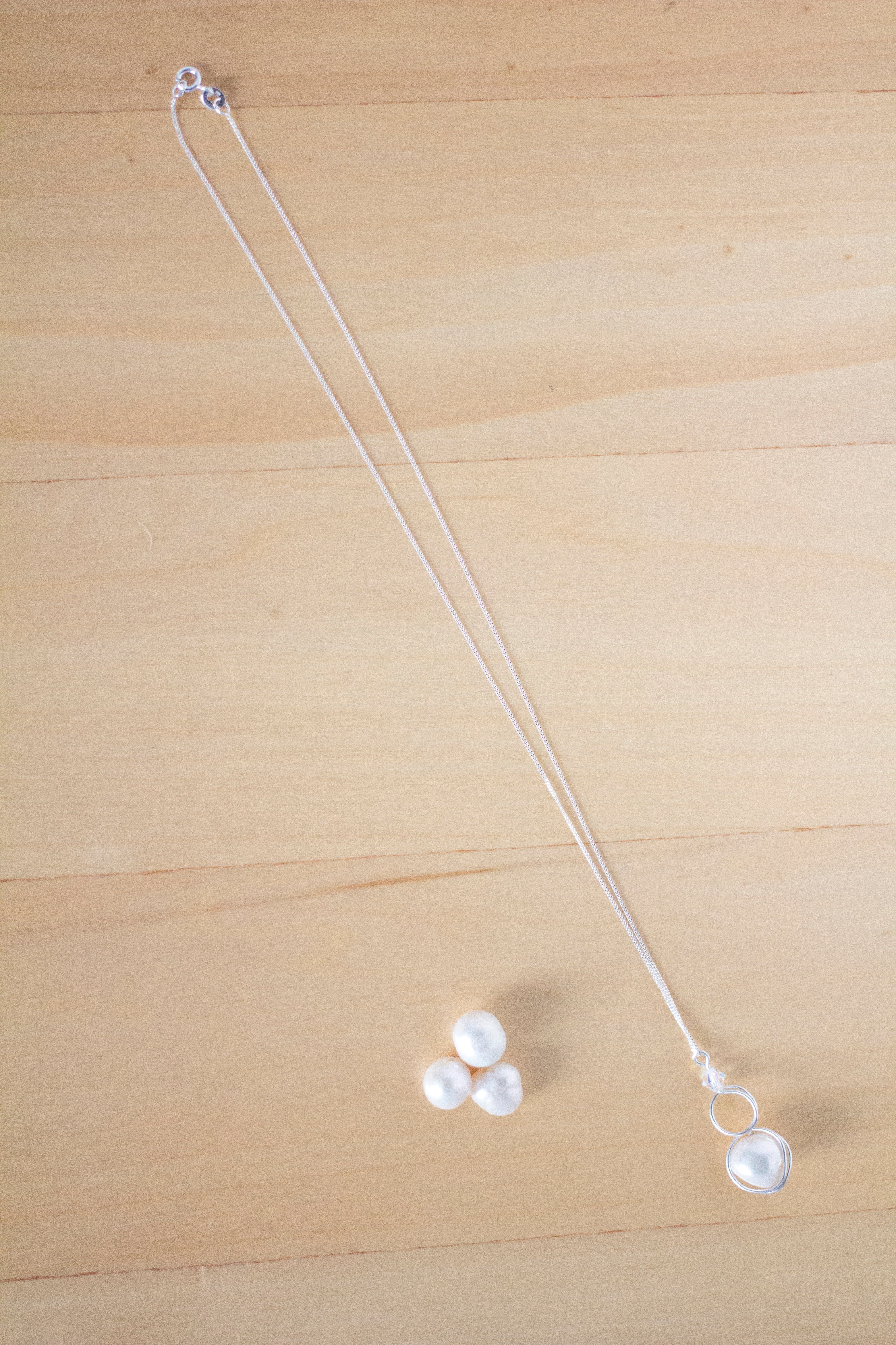 Sterling Silver Baroque Pearl and Crystal Loop Pendant Necklace | Jewellery Gift Idea