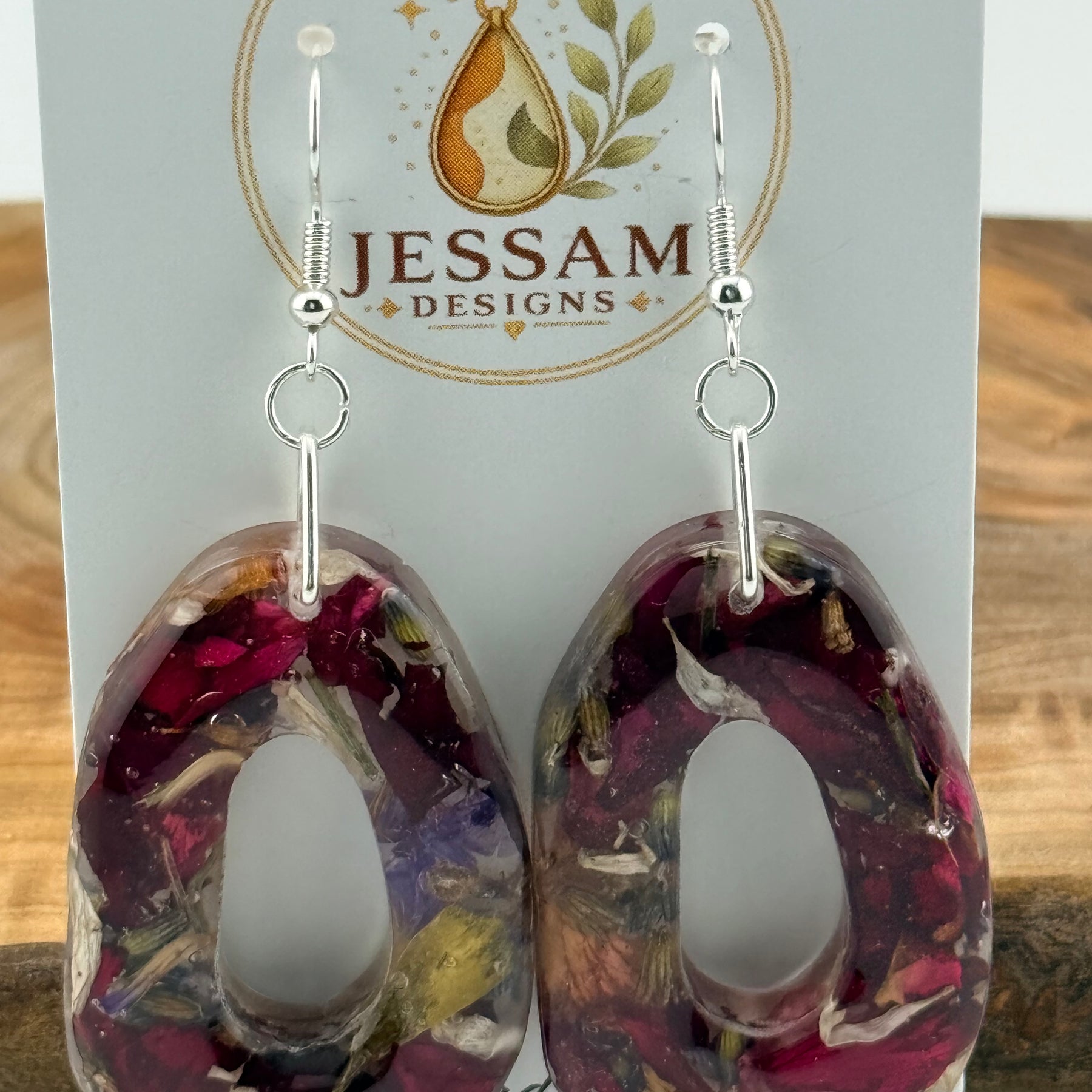 Springtime - Dried Flower Petal Resin Drop Earrings with Pearl Shimmer Back