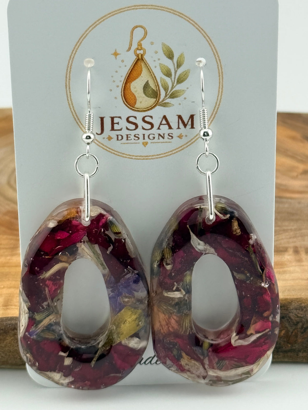 Springtime - Dried Flower Petal Resin Drop Earrings with Pearl Shimmer Back