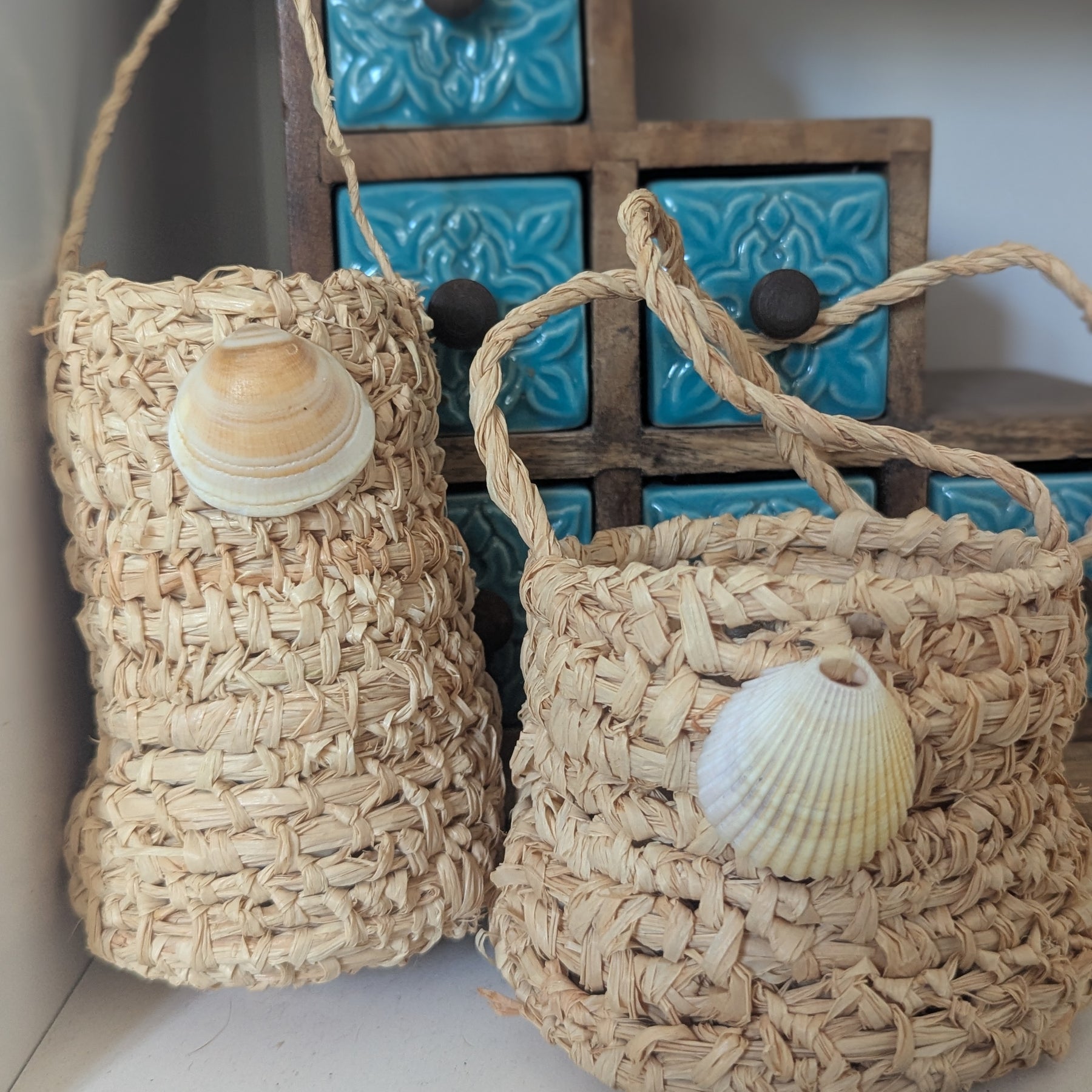 Basket Sea Shell Natural Raffia Dilly Bags