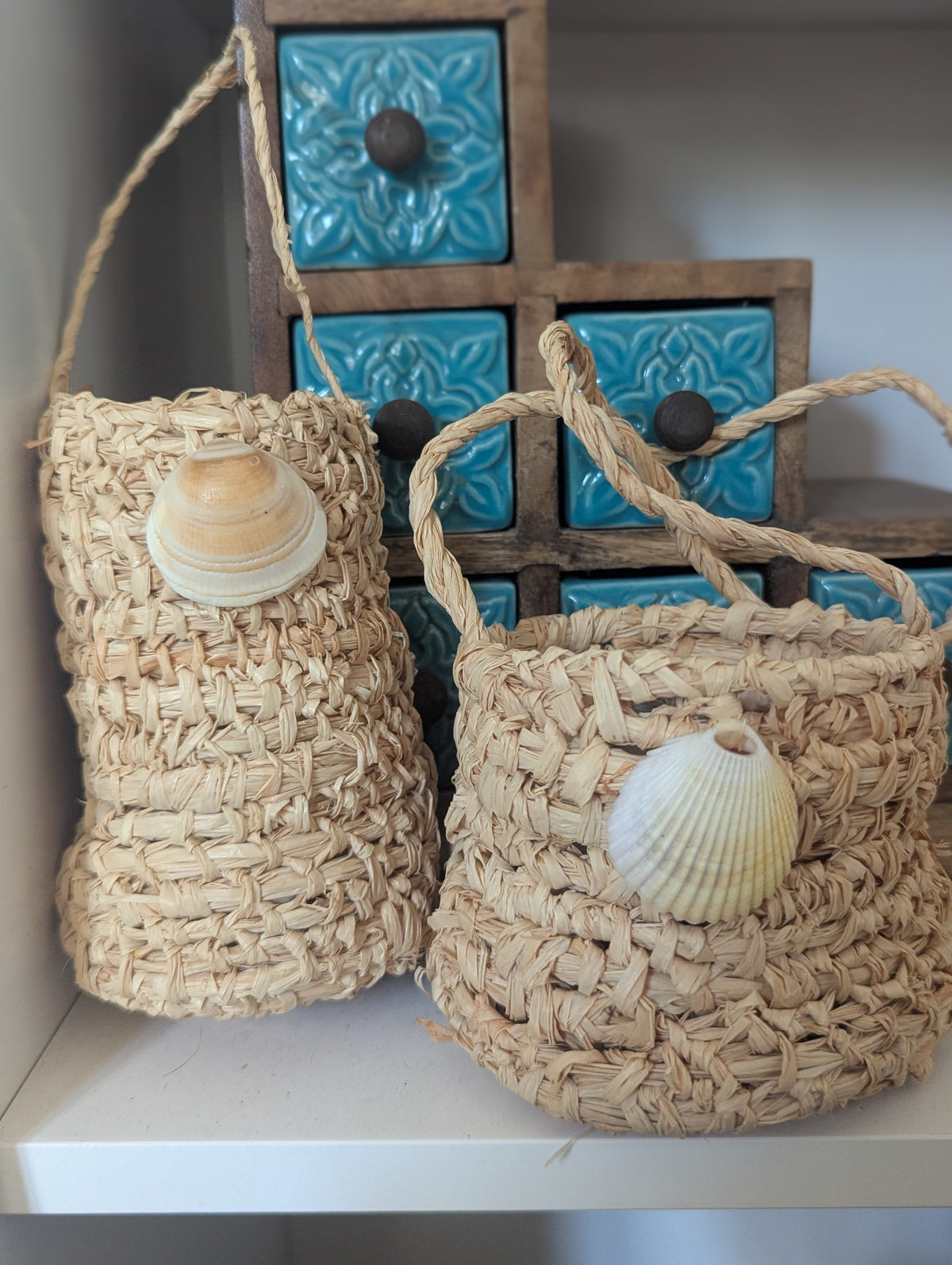 Basket Sea Shell Natural Raffia Dilly Bags