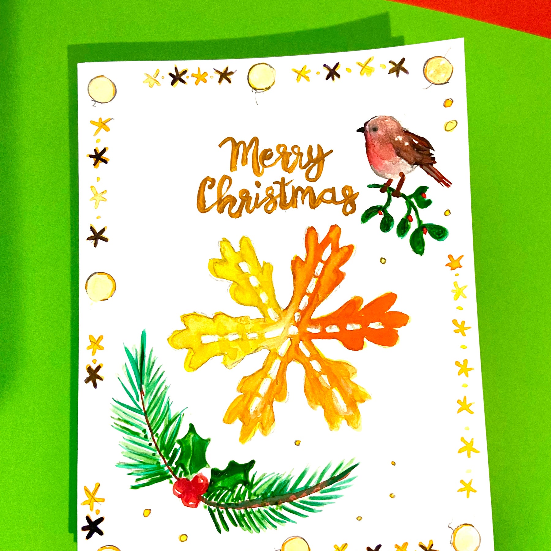 Hand Painted Christmas Card - yellow version