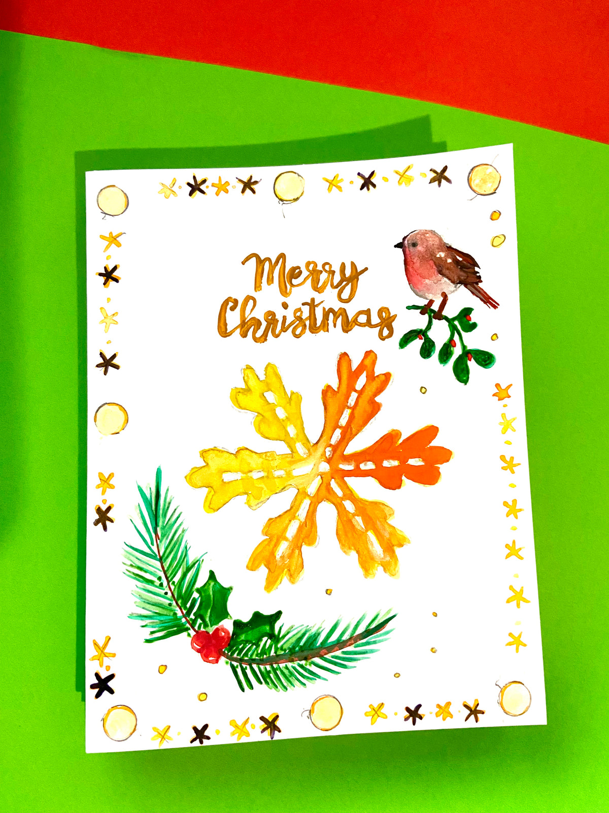 Hand Painted Christmas Card - yellow version