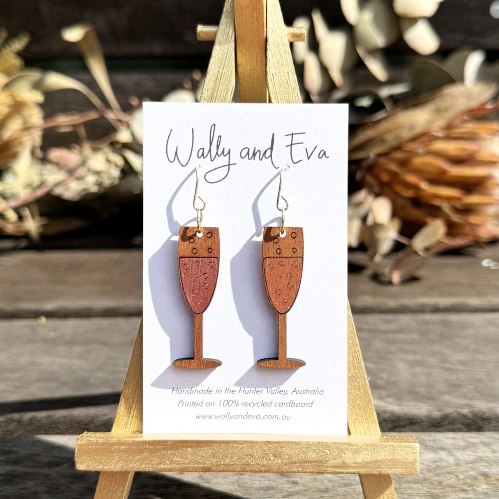 Champagne Glasses Hand Painted Wood Earrings