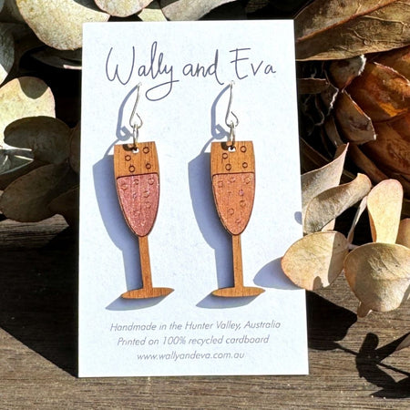 Champagne Glasses Hand Painted Wood Earrings
