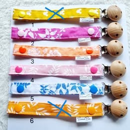 Pacifier Clips, wooden clip, washable, various colours, approx. 20cm long - BB022