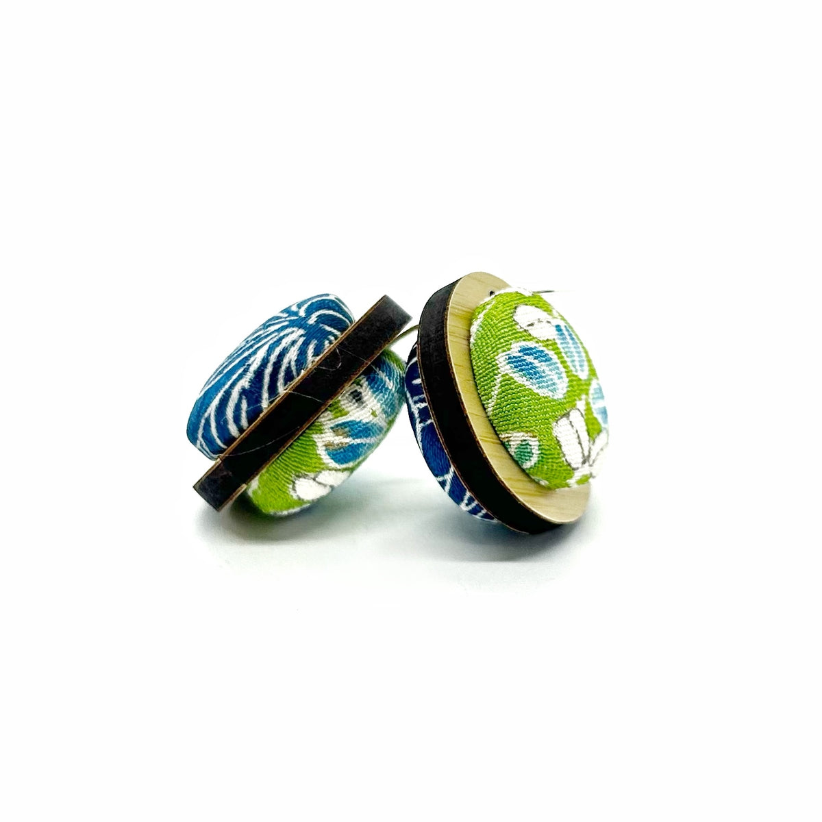 Double Sided Pebble Earrings - Green and Blue