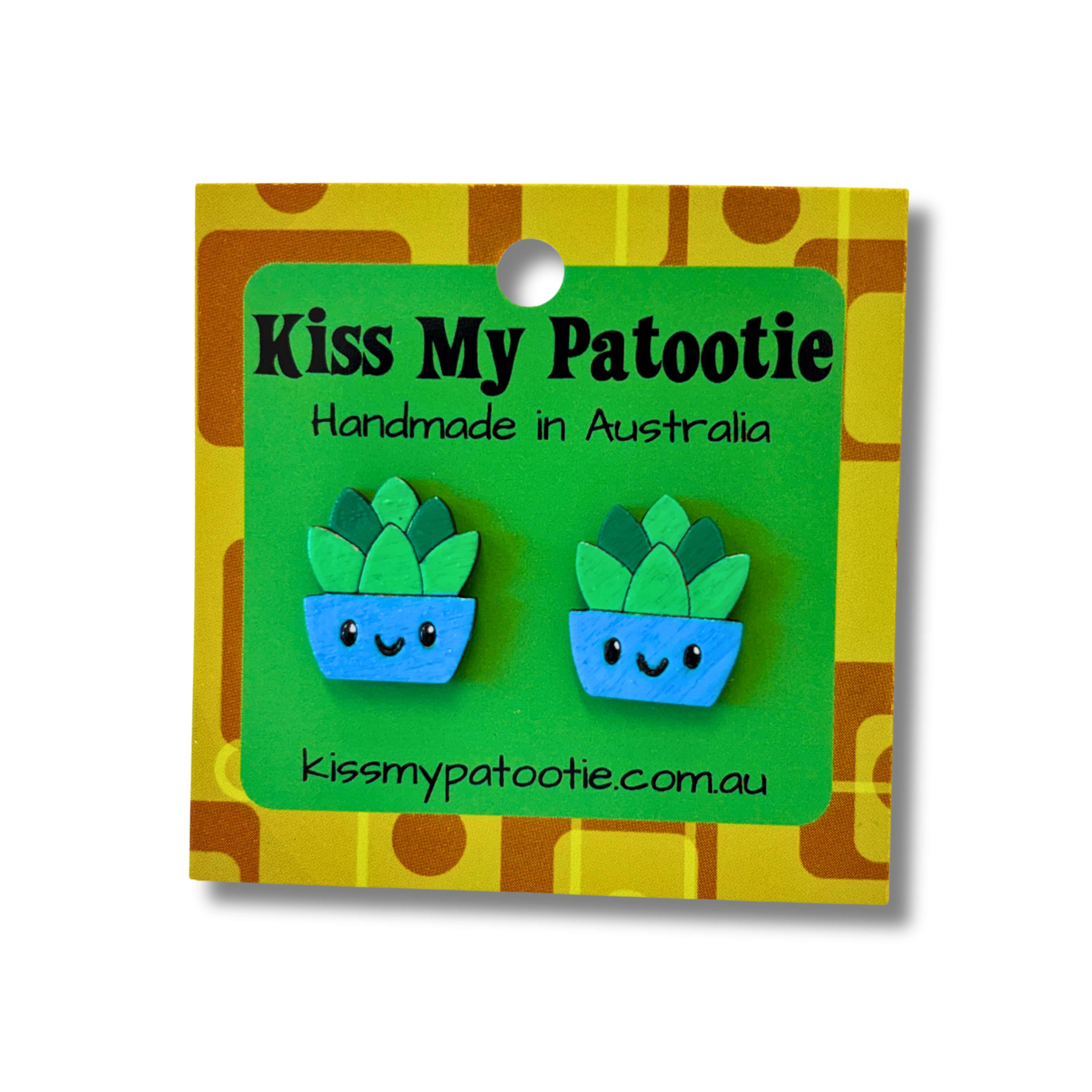 Succulent / plant hand painted wooden earrings, studs