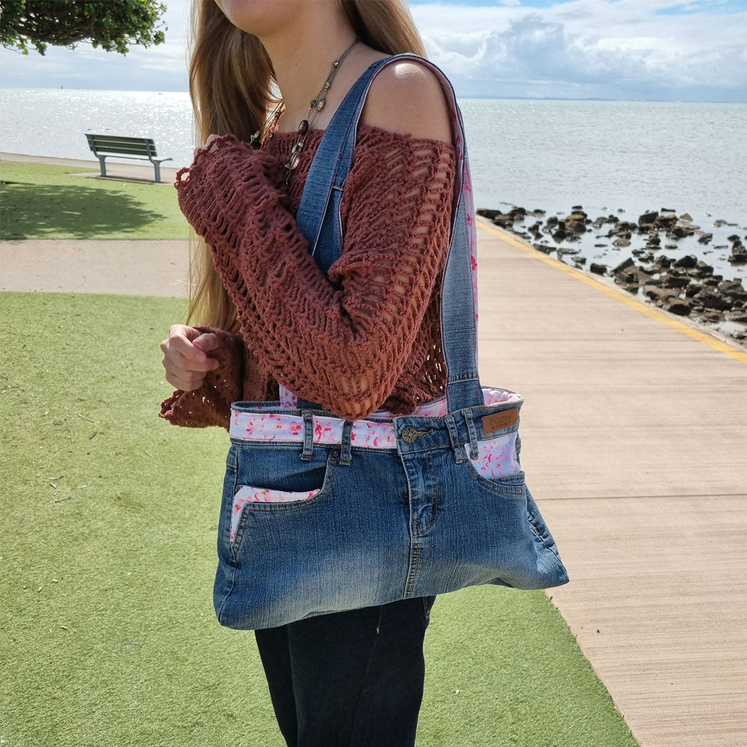 Denim handbag with Cherry Blossom details