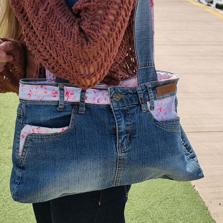 Denim handbag with Cherry Blossom details
