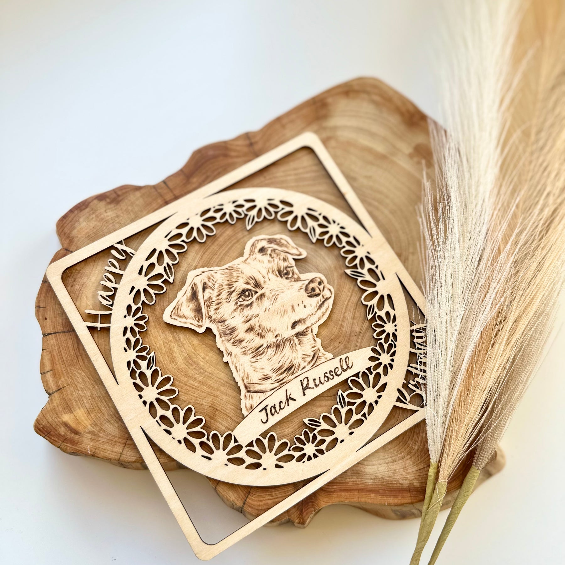 Custom Woodburning Pet Portrait Birthday Card – Personalized Wooden Greeting Card