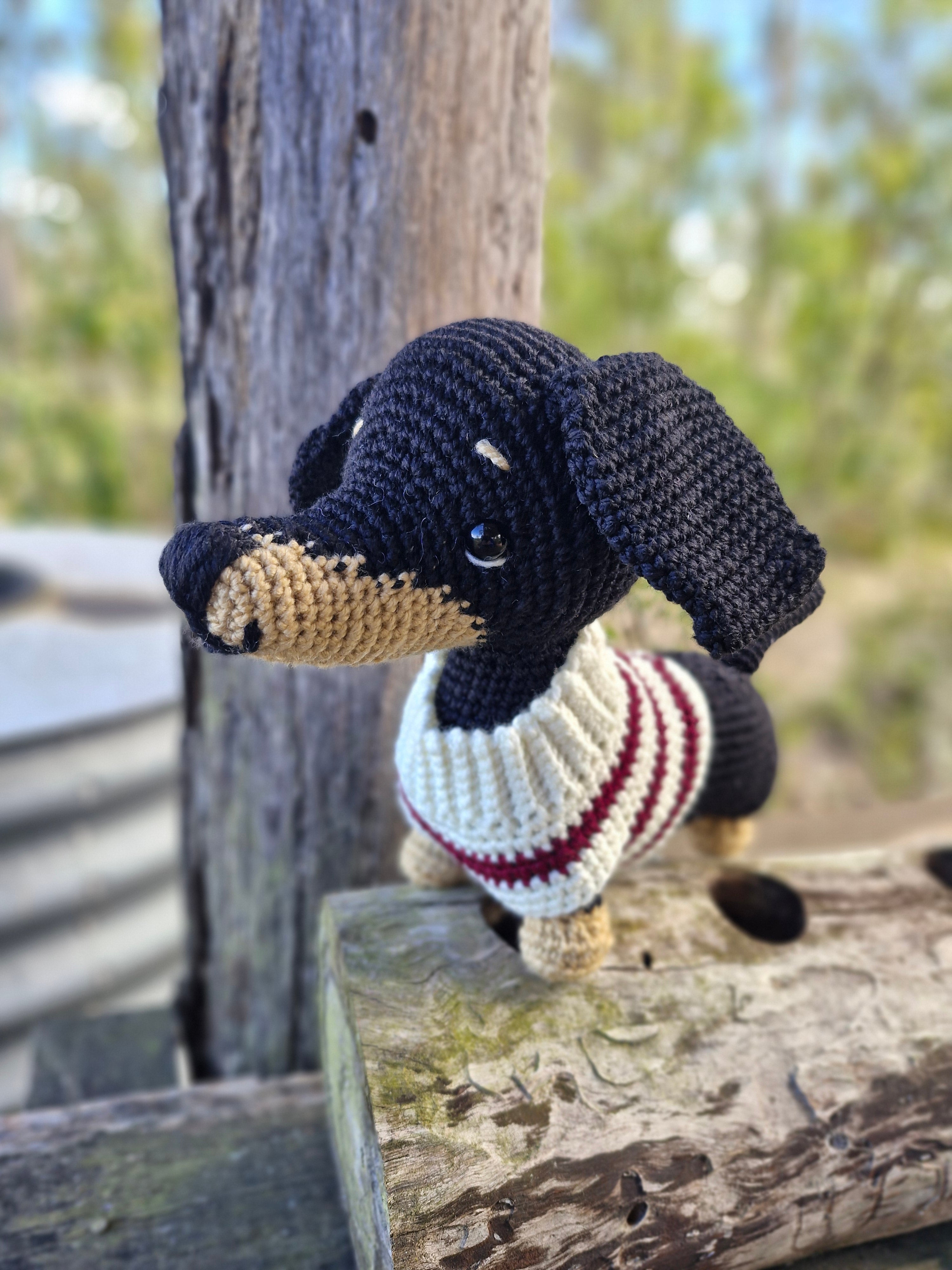 Hand crochet Bi-Colour Dachshund Dog (Sausage Dog)