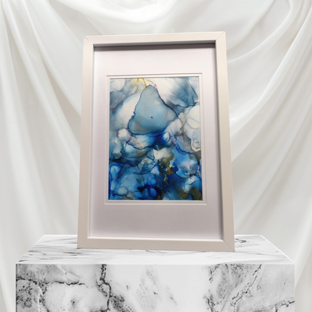 Blue Alcohol Ink Painting – Framed Wall Art