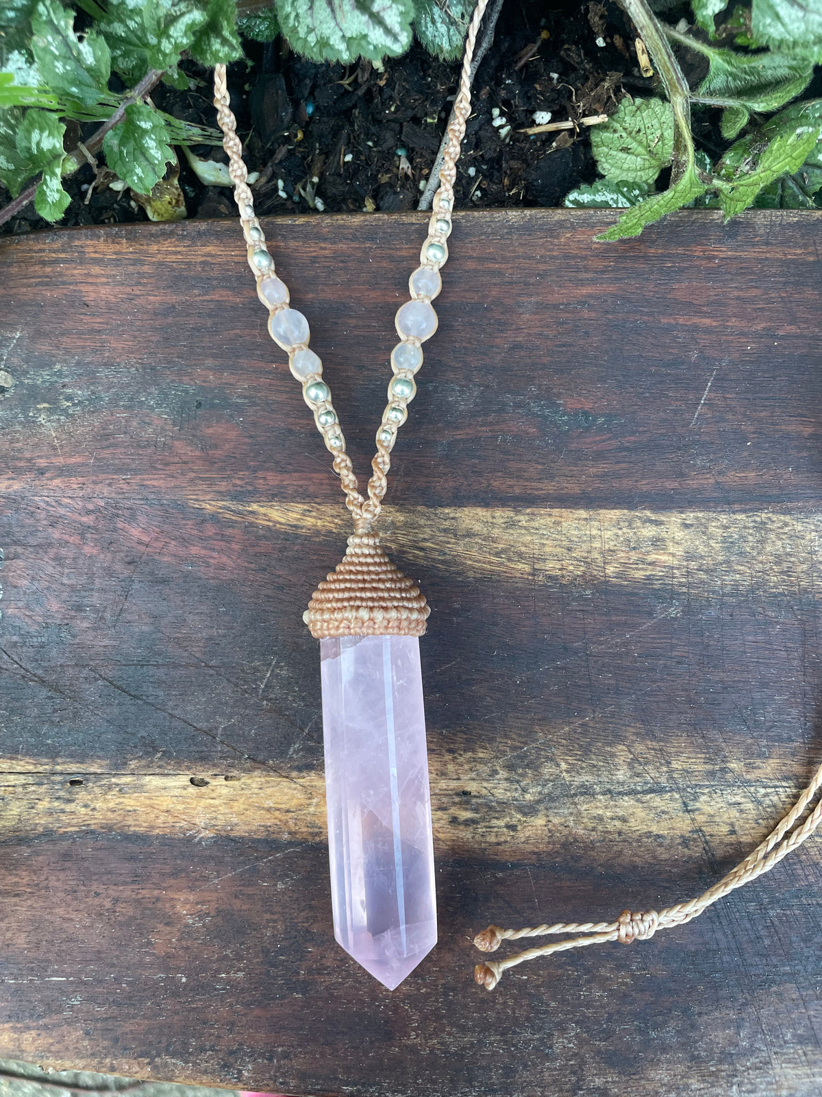 Rose quartz Pendant, double pointed crystal, Macrame necklace,