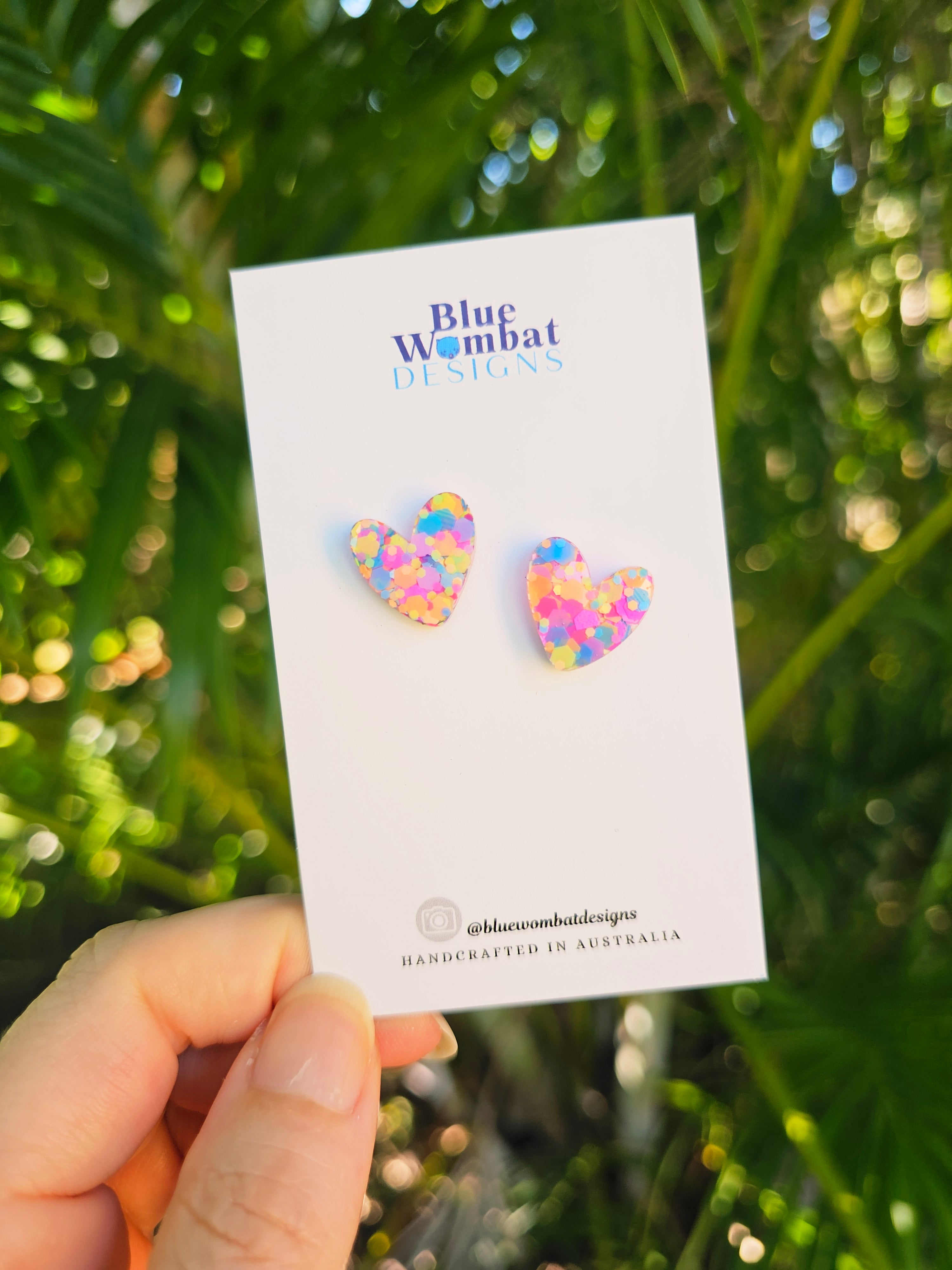 Colourful Resin Love Heart Studs 16mm