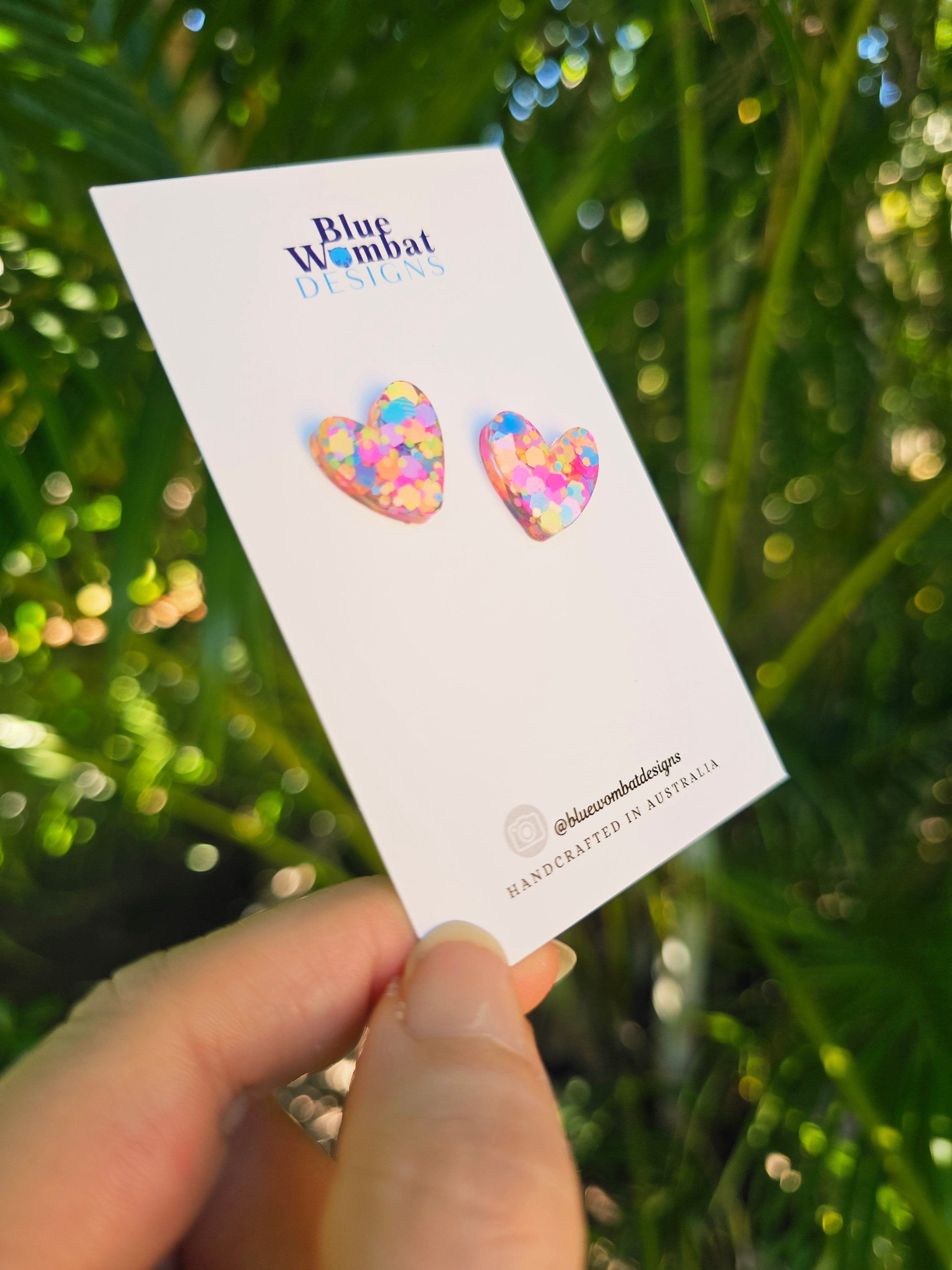 Colourful Resin Love Heart Studs 16mm