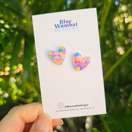 Colourful Resin Love Heart Studs 16mm