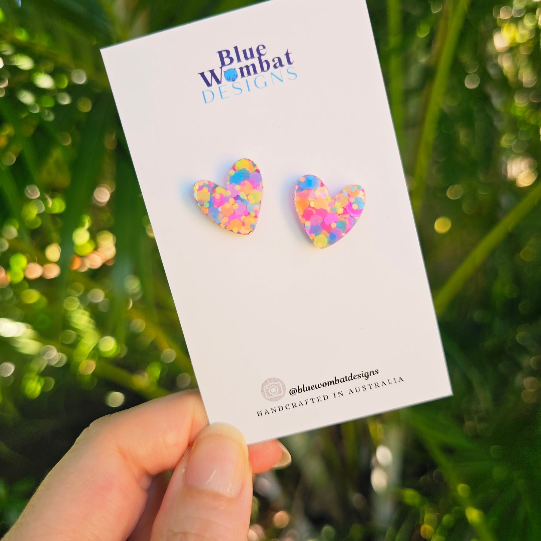 Colourful Resin Love Heart Studs 16mm