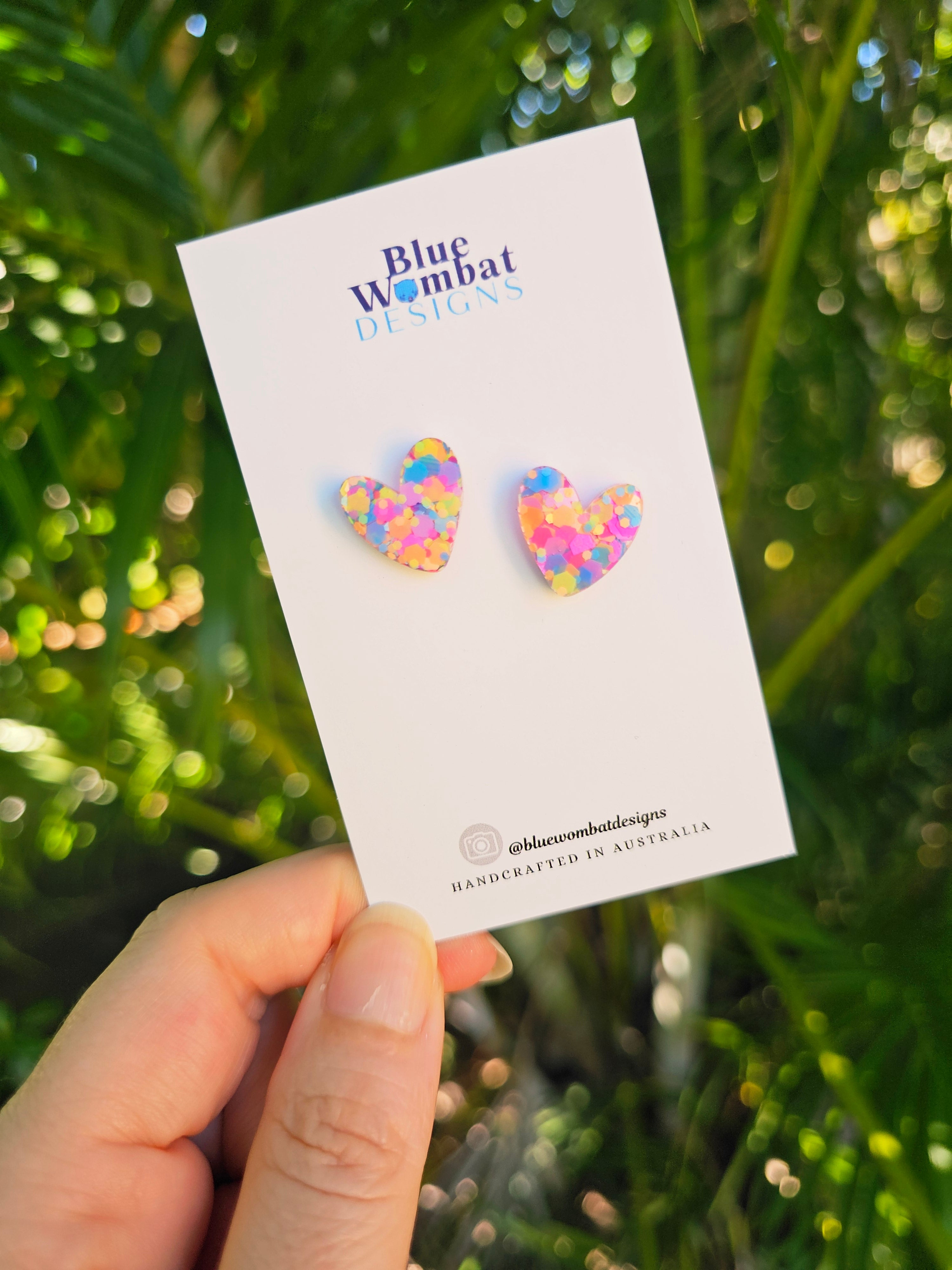 Colourful Resin Love Heart Studs 16mm