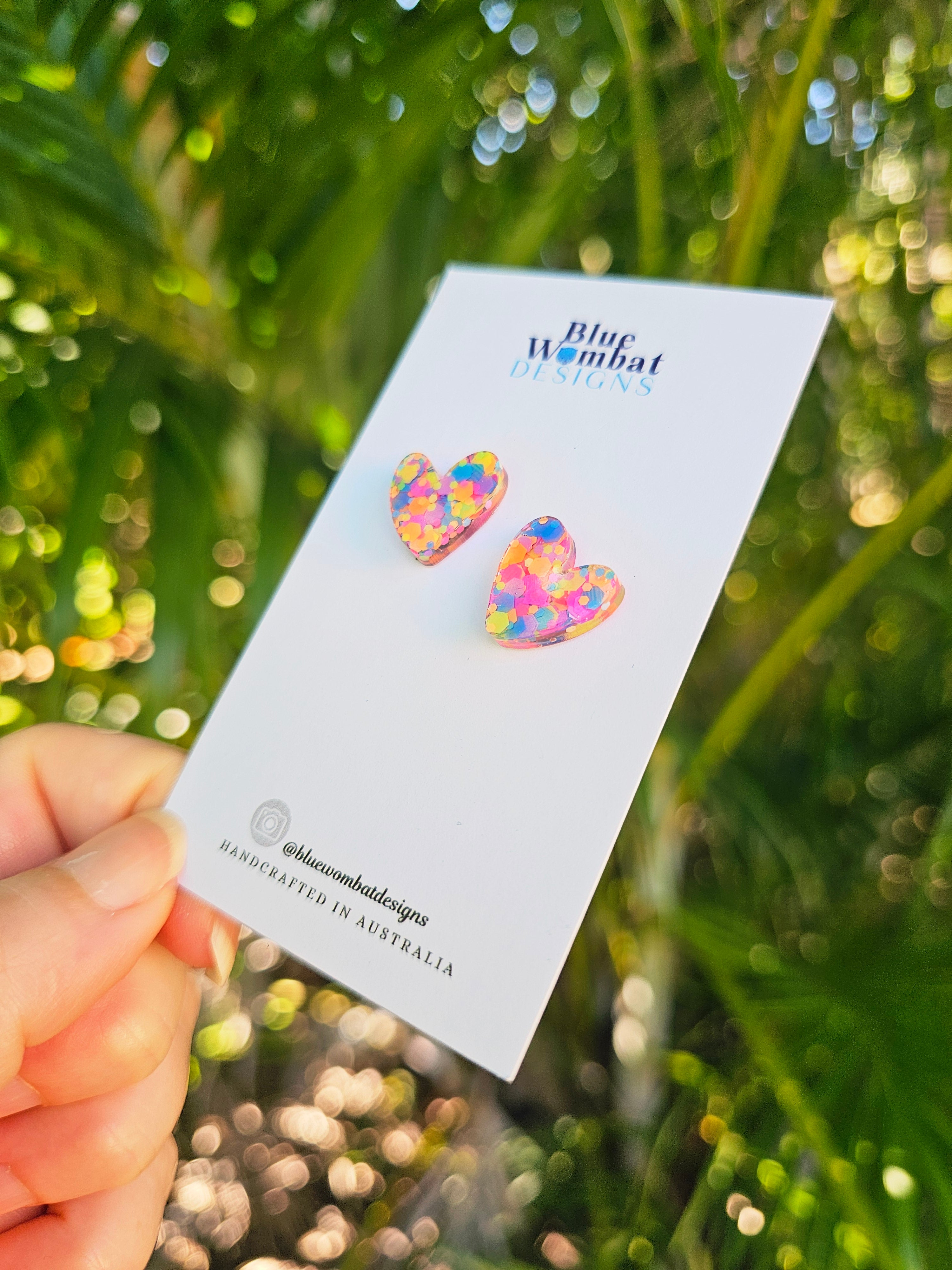 Colourful Resin Love Heart Studs 16mm