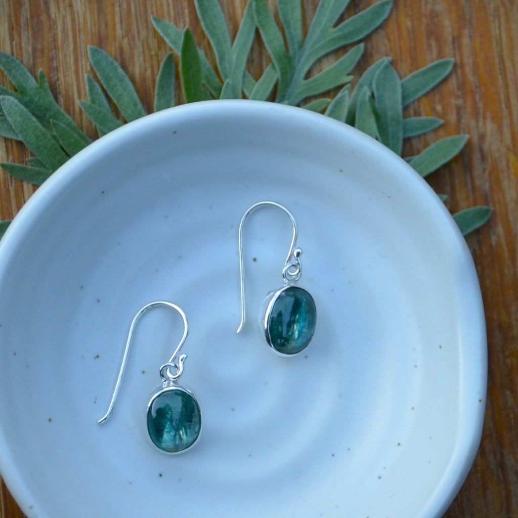 Emerald Green Kyanite Silver Dangle Earrings