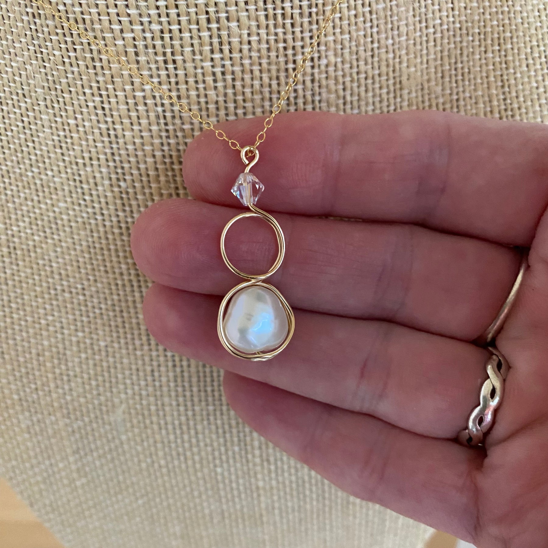 Gold Filled Baroque Pearl and Crystal Loop Pendant Necklace | Jewellery Gift Idea