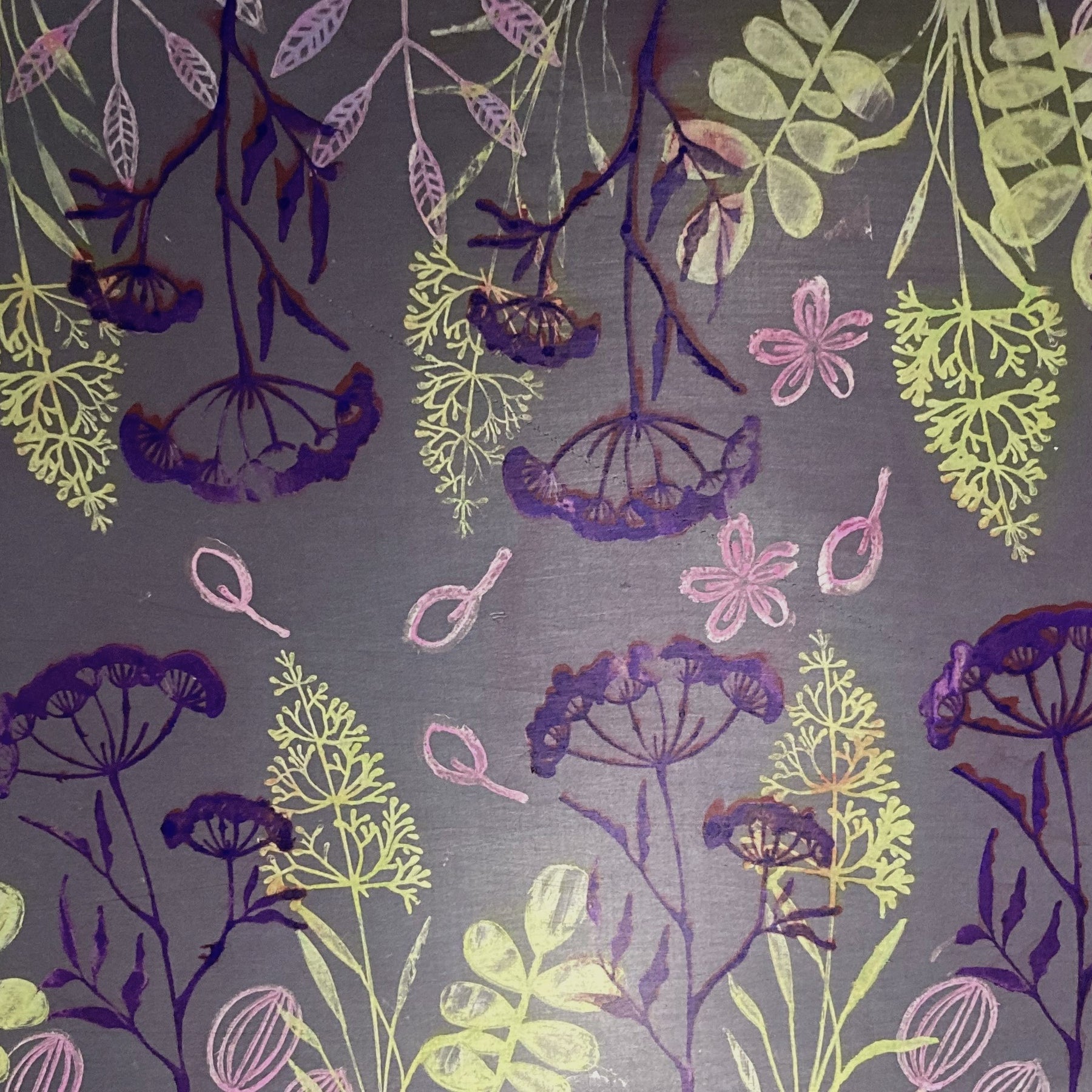 Anodised aluminium earrings hand printed - Bloom on Grey Collection