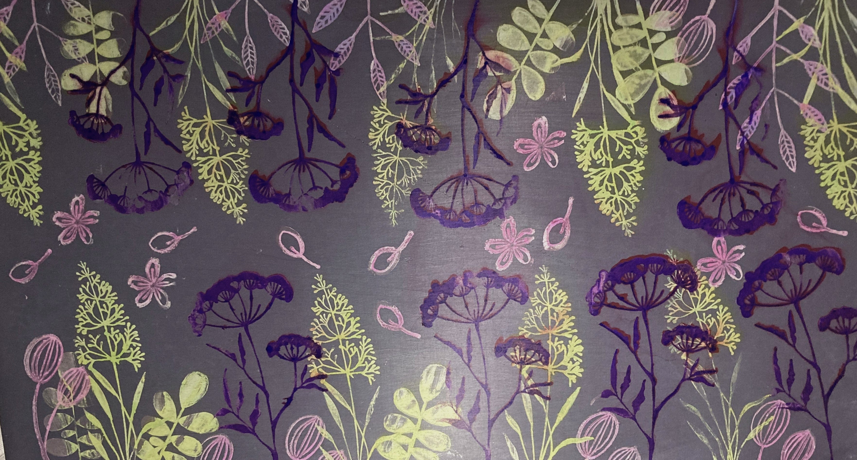 Anodised aluminium earrings hand printed, with abstract textured - Bloom on Grey Collection