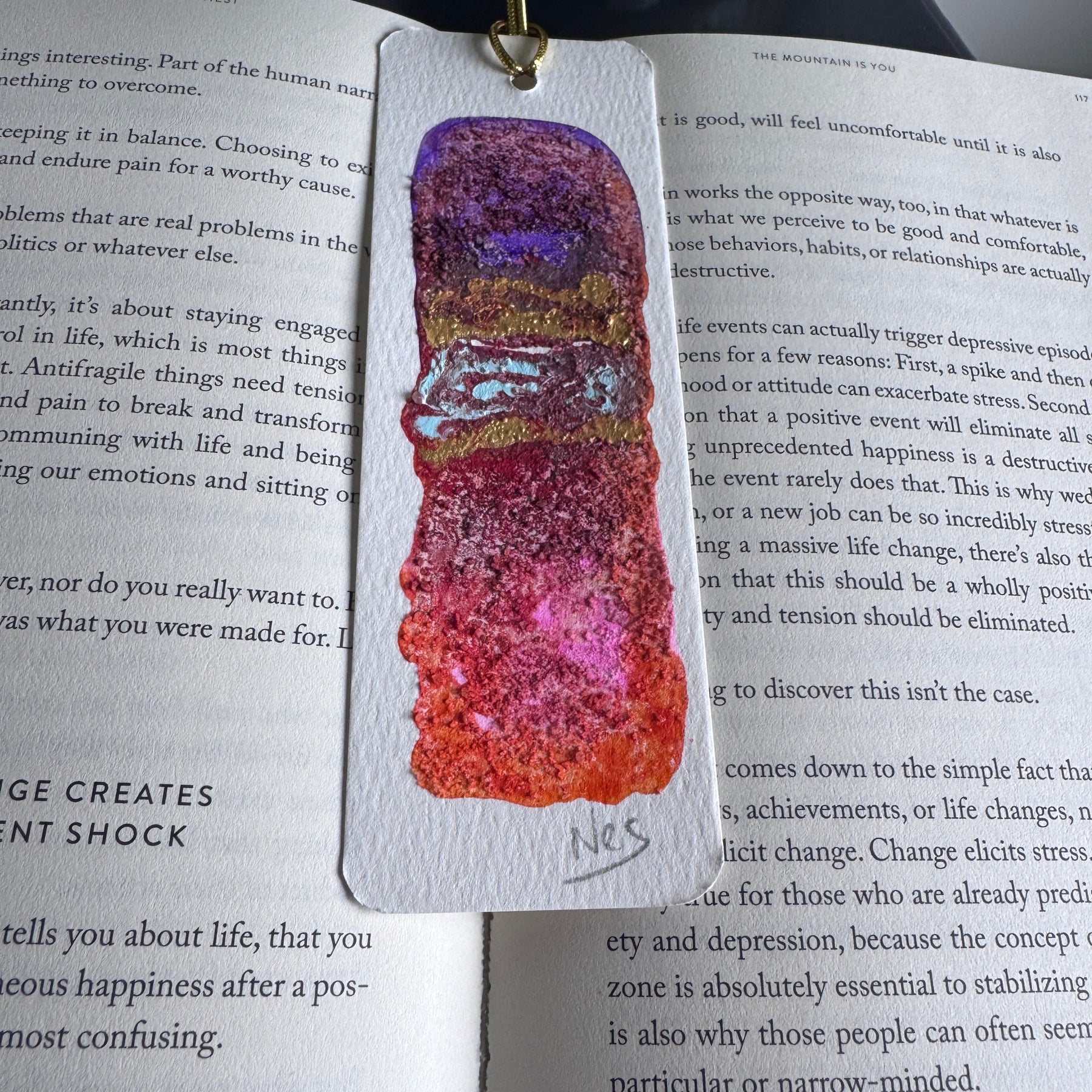 Handmade Watercolour Bookmark - Cosmic Ember