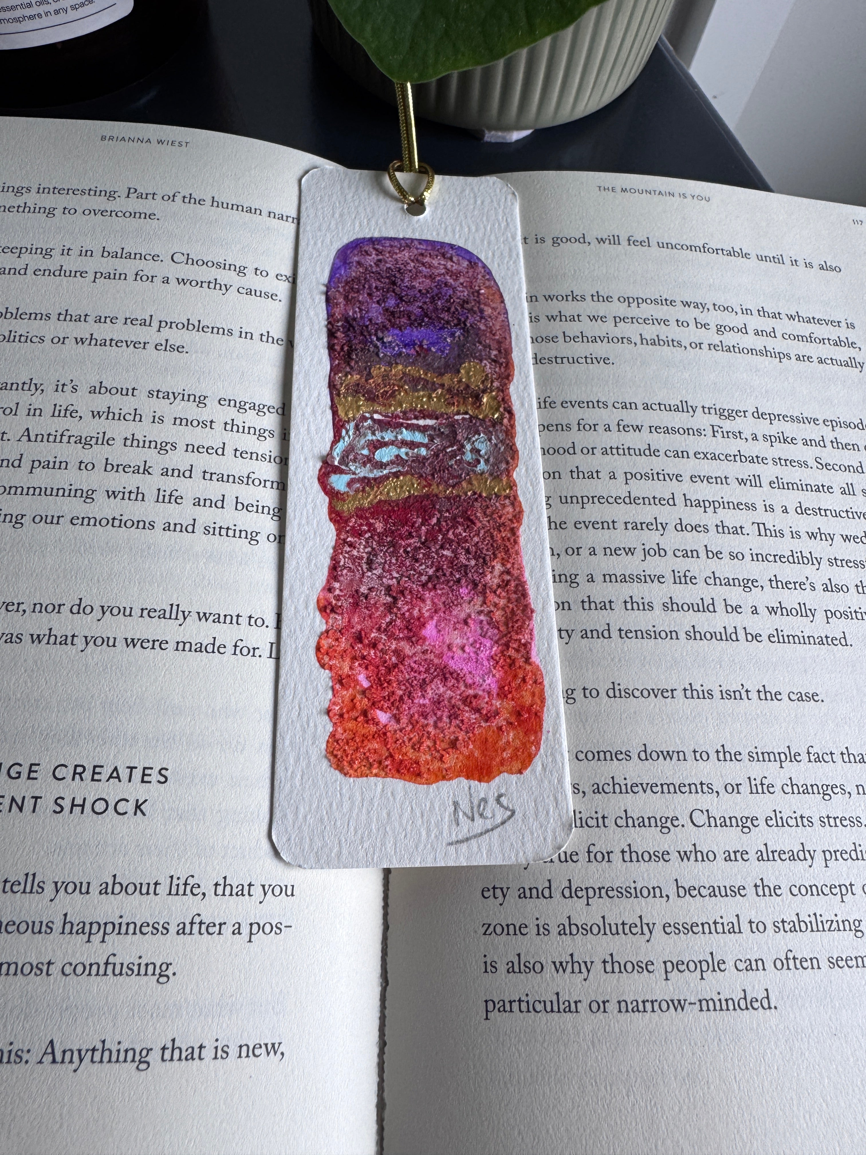 Handmade Watercolour Bookmark - Cosmic Ember