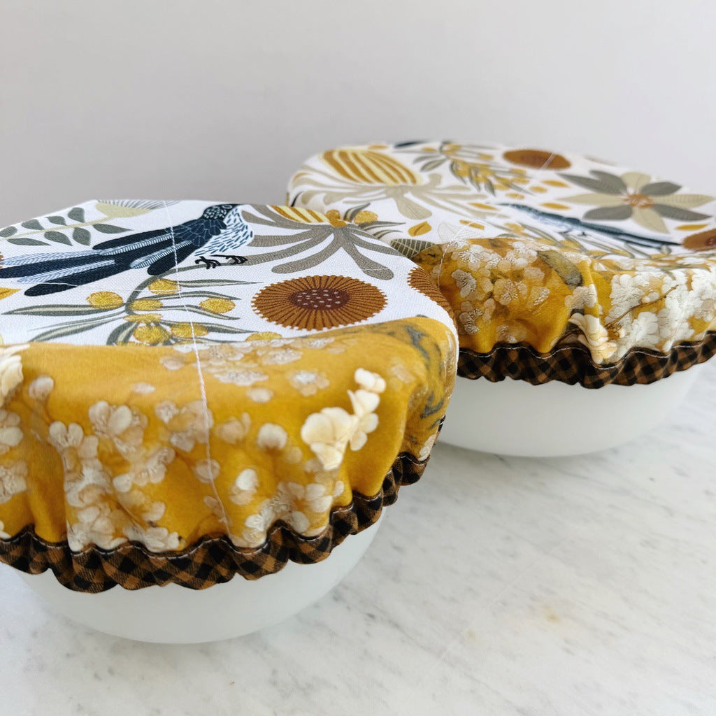 Wattle birds reusable fabric bowl covers. Set of two. Proofing cloths.