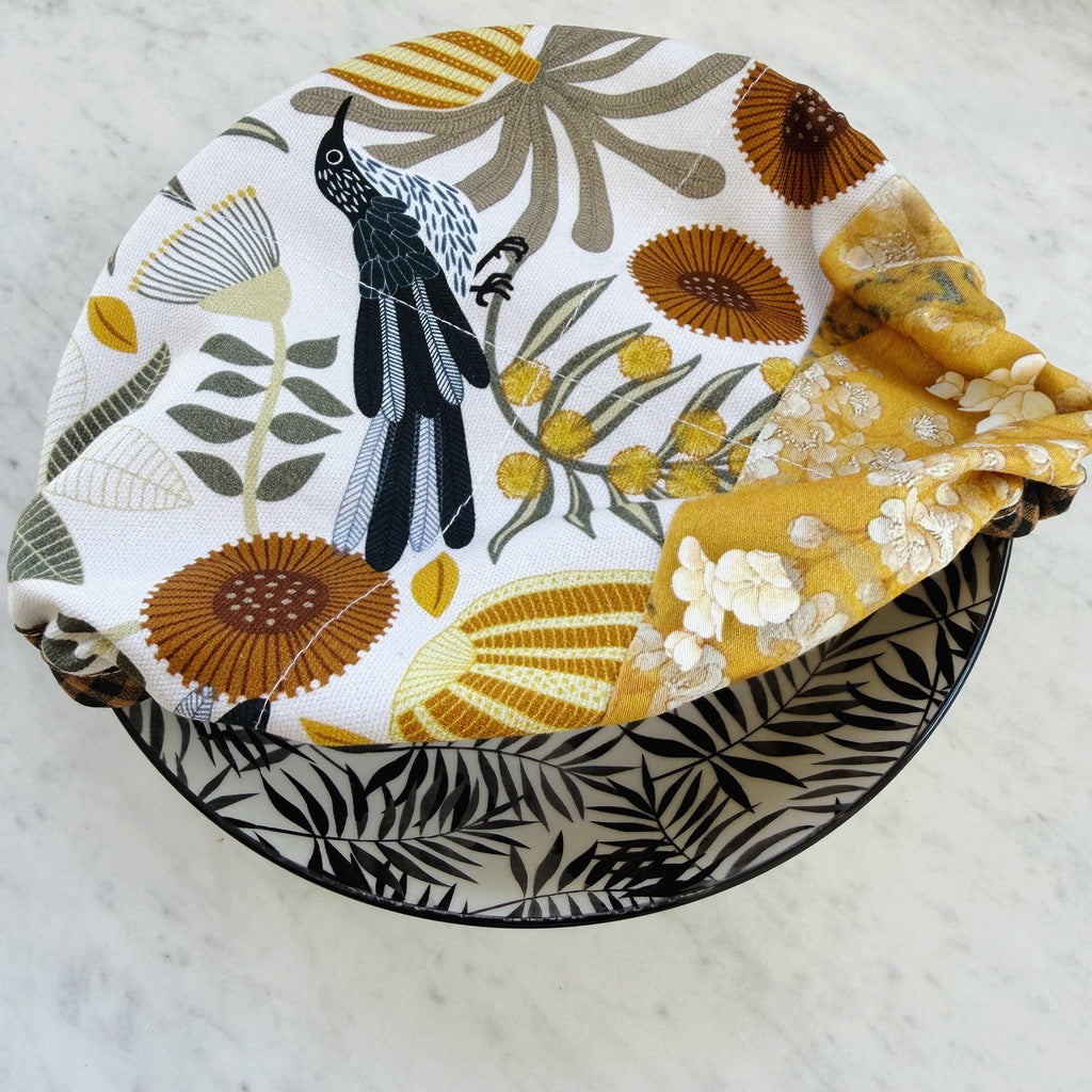 Wattle birds reusable fabric bowl covers. Set of two. Proofing cloths.