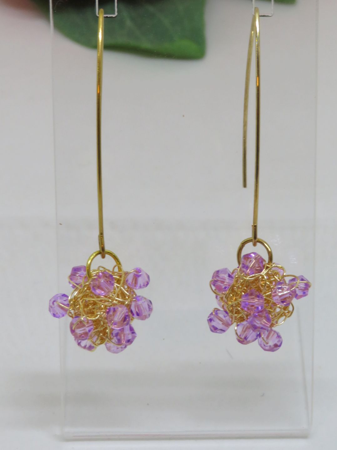 Lilac Beaded Crochet Wire Ball Earrings