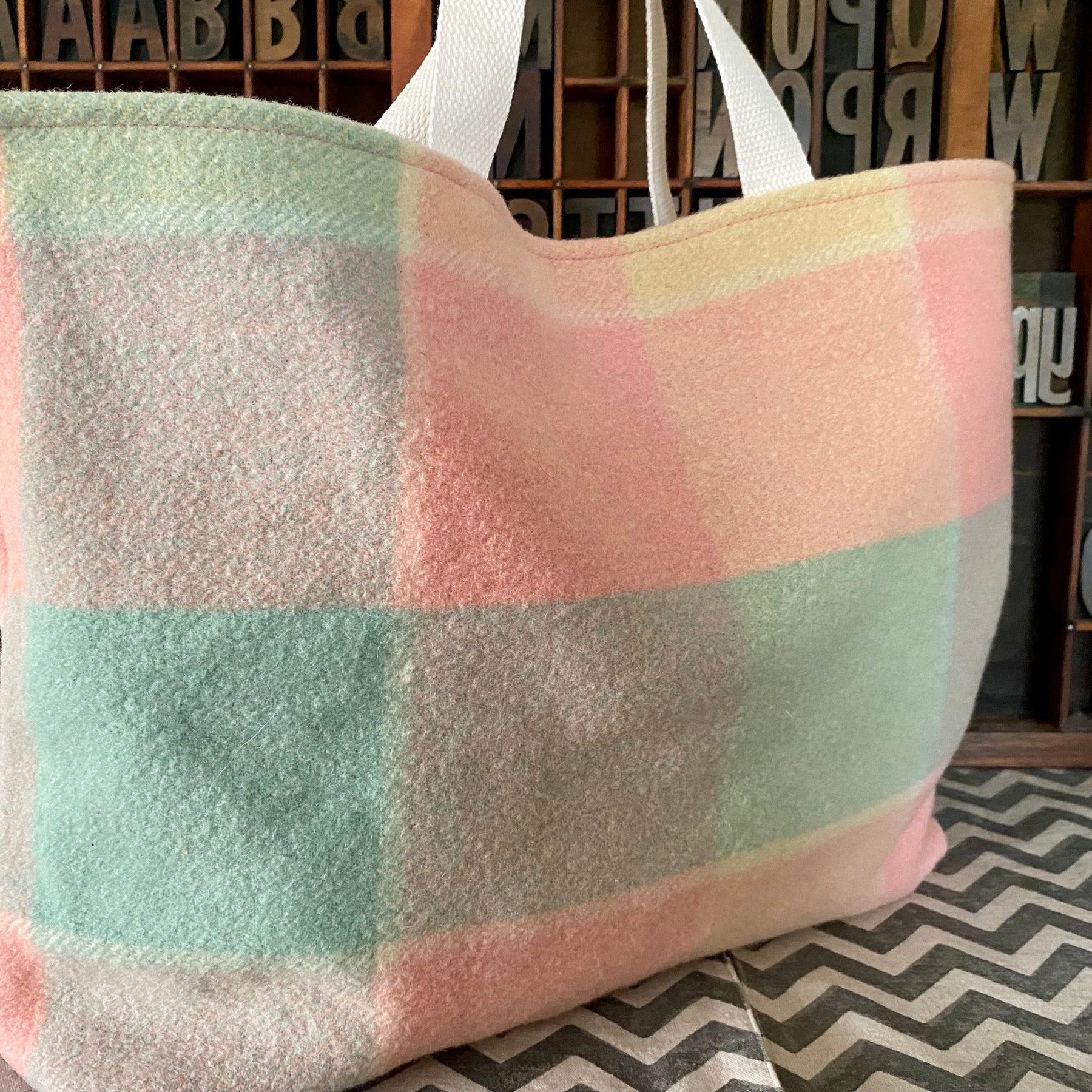 Upcycled Woollen Blanket - Market Tote - Multi