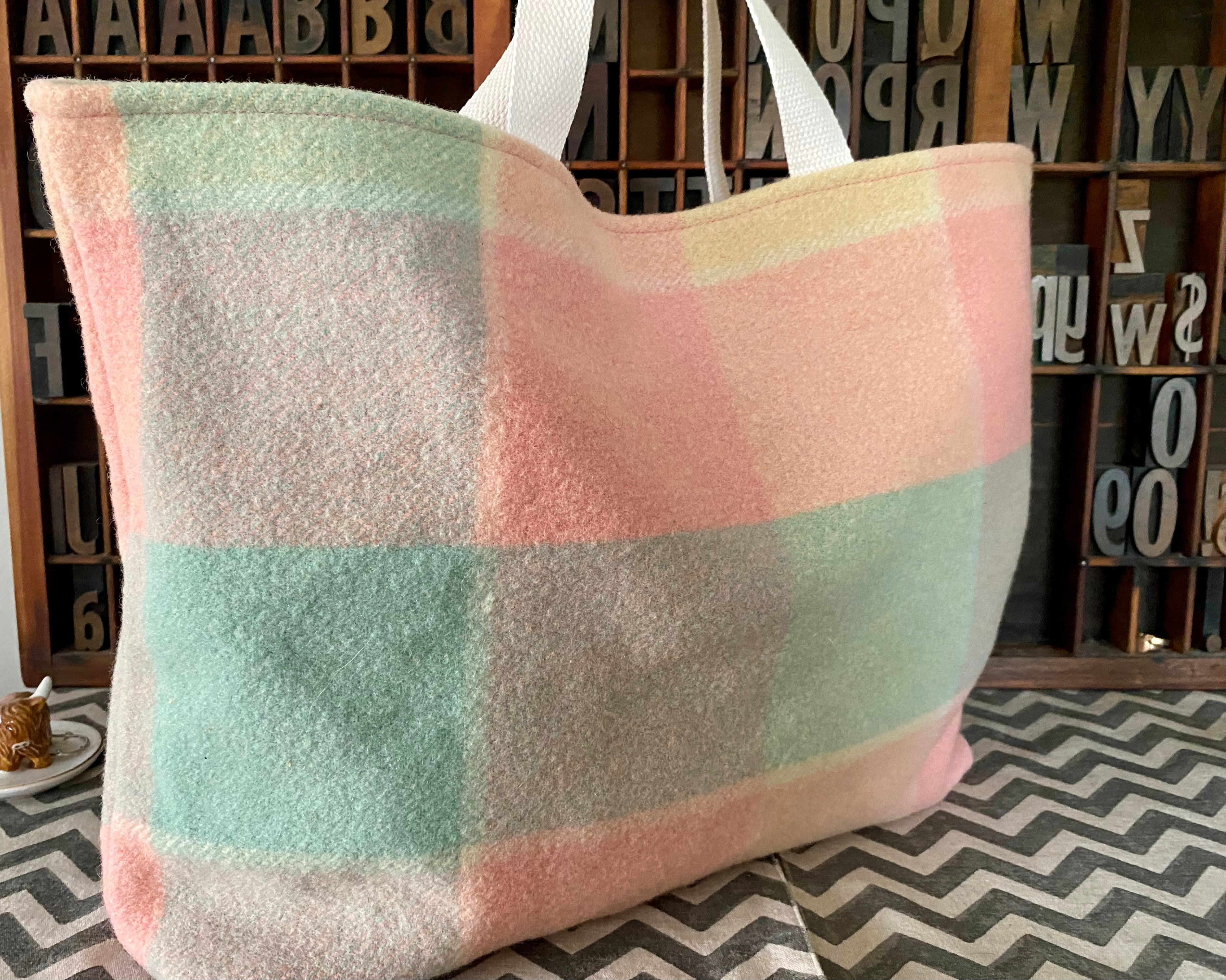 Upcycled Woollen Blanket - Market Tote - Multi