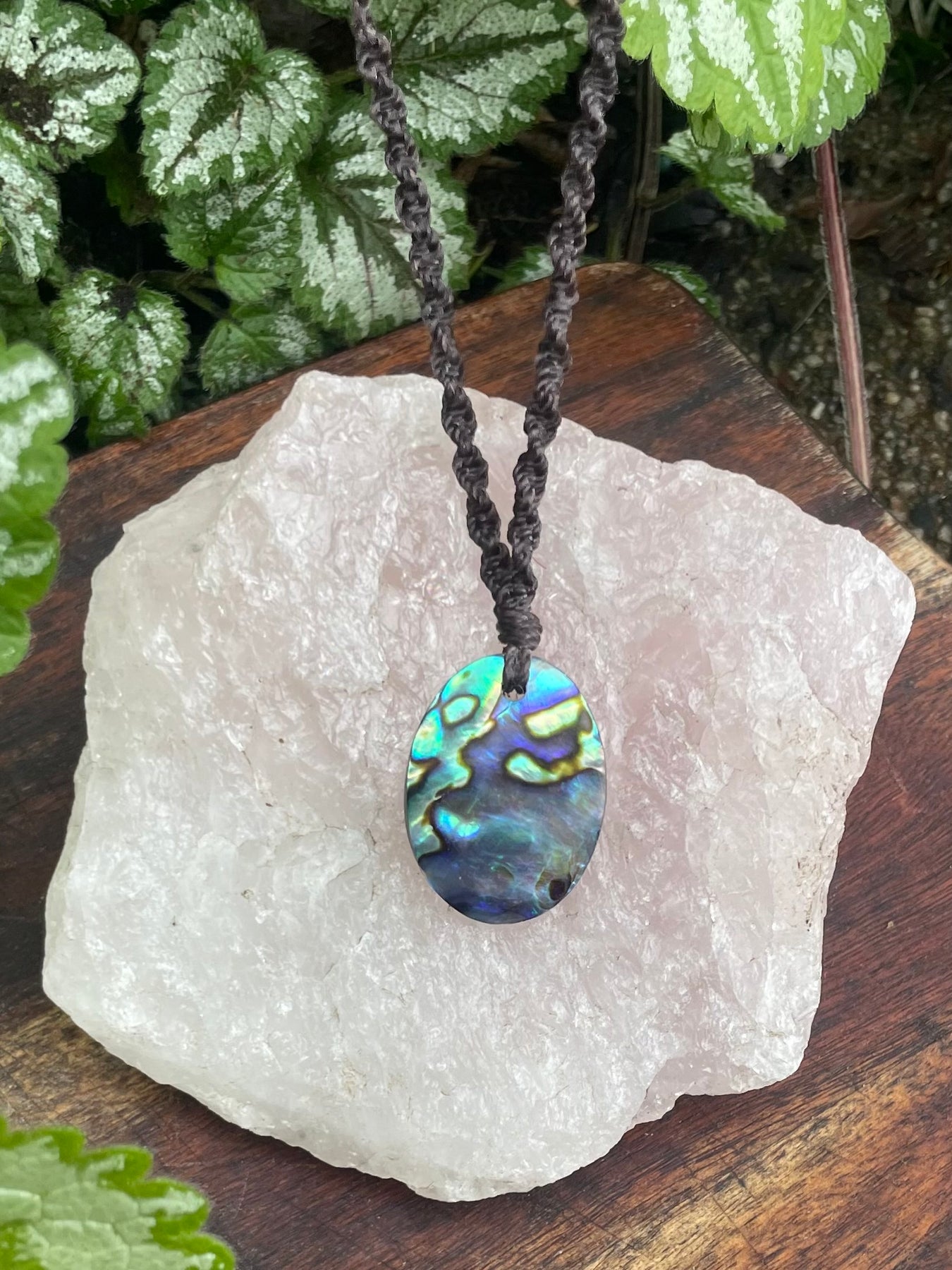 Abalone Shell Pendant, Macrame necklace adjustable, boho