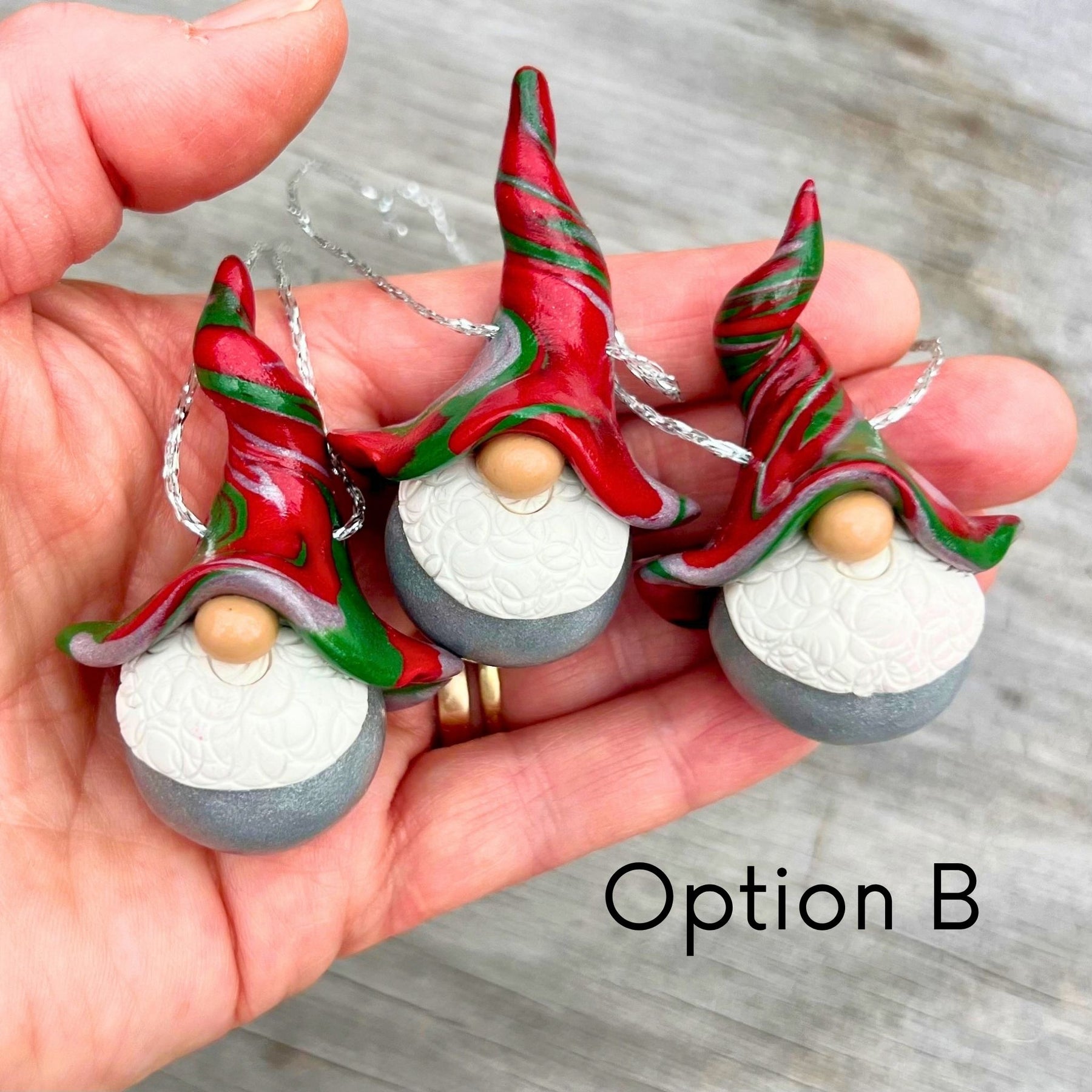 Whimsical Gnome Christmas bauble trio - Silver
