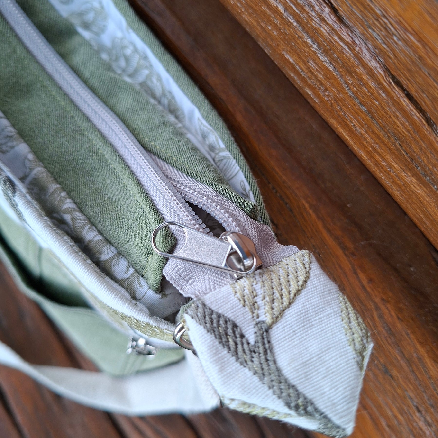 Upcycled Sage Green and Linen Blend Unisex Crossbody Bag & Matching Tiny Pouch