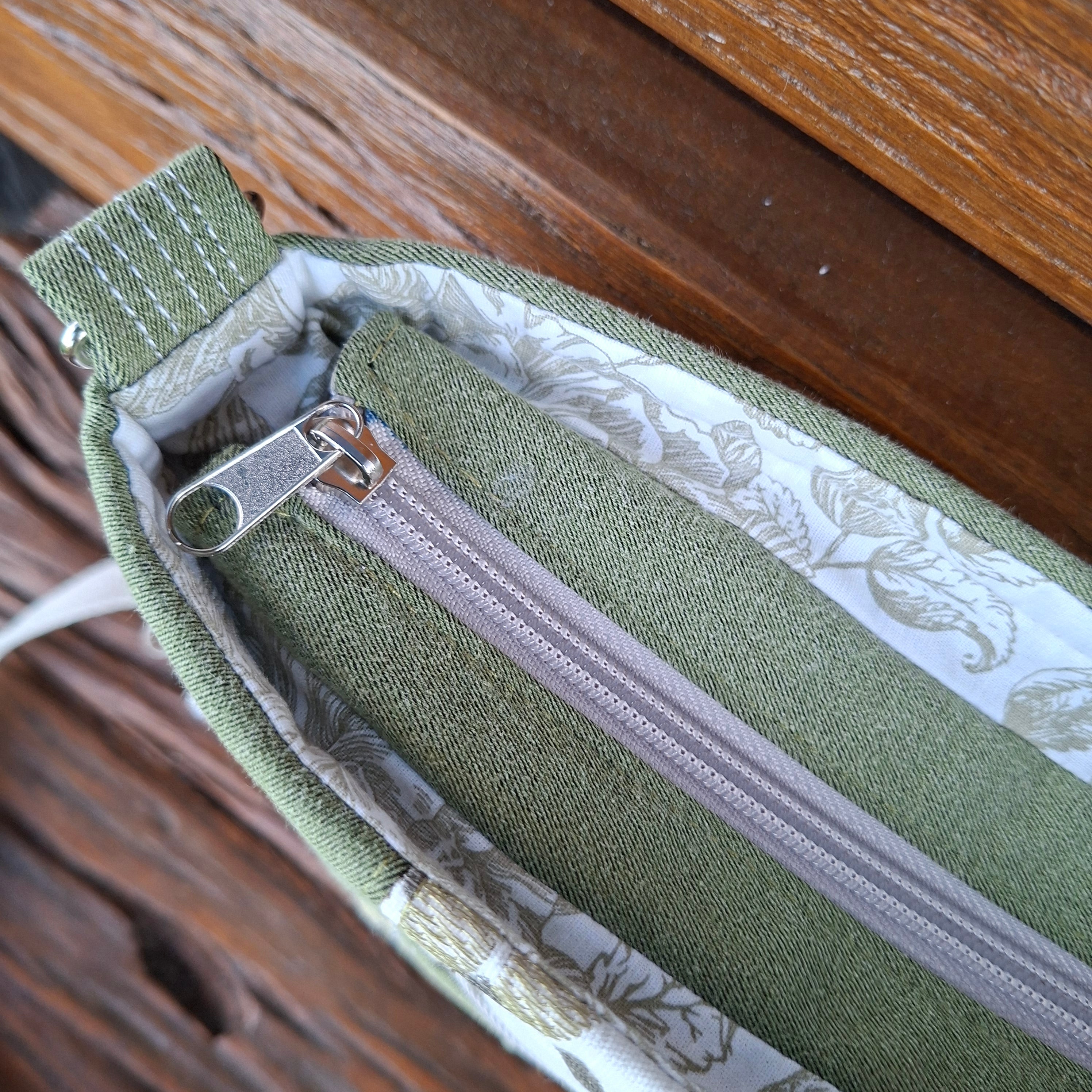 Upcycled Sage Green and Linen Blend Unisex Crossbody Bag & Matching Tiny Pouch