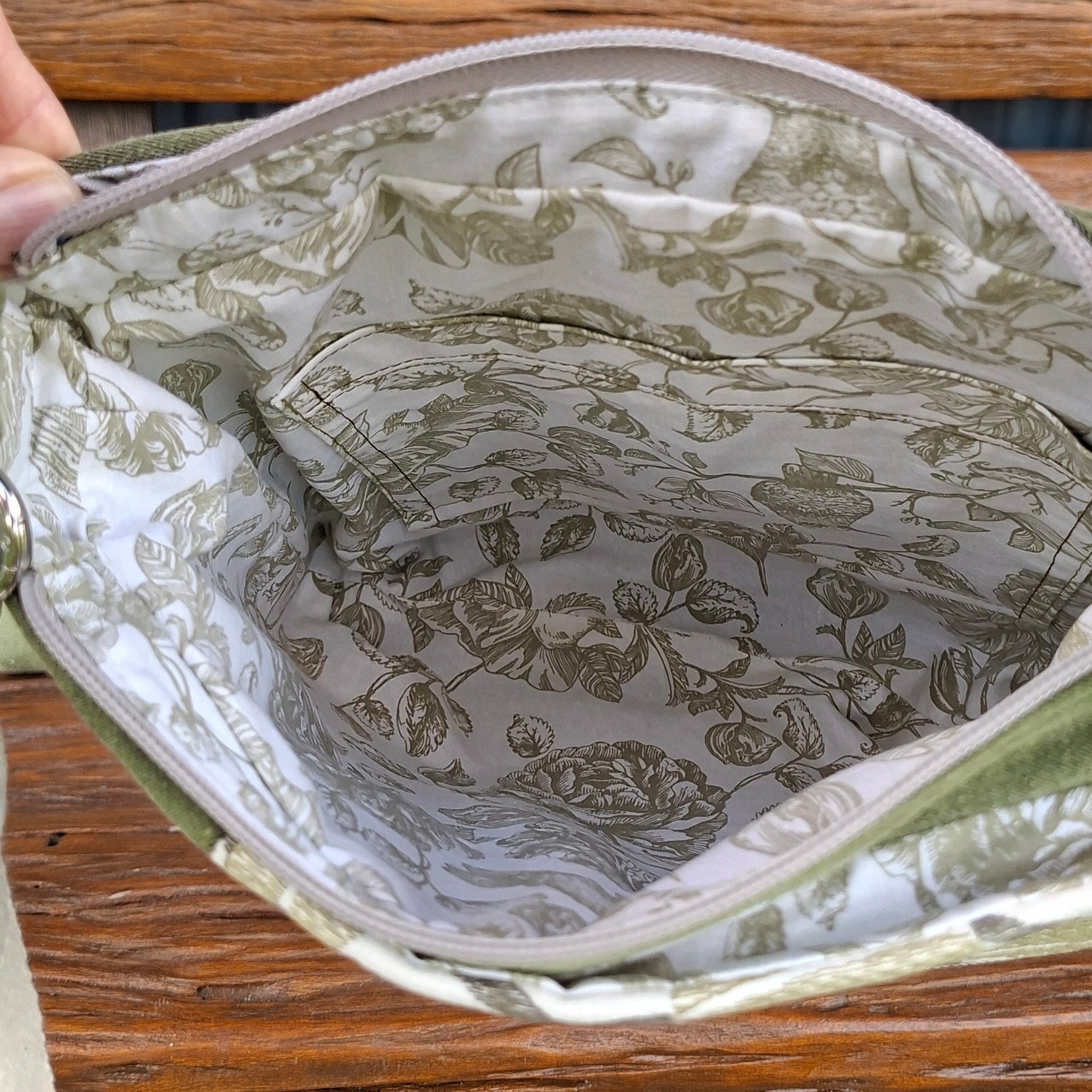 Upcycled Sage Green and Linen Blend Unisex Crossbody Bag & Matching Tiny Pouch