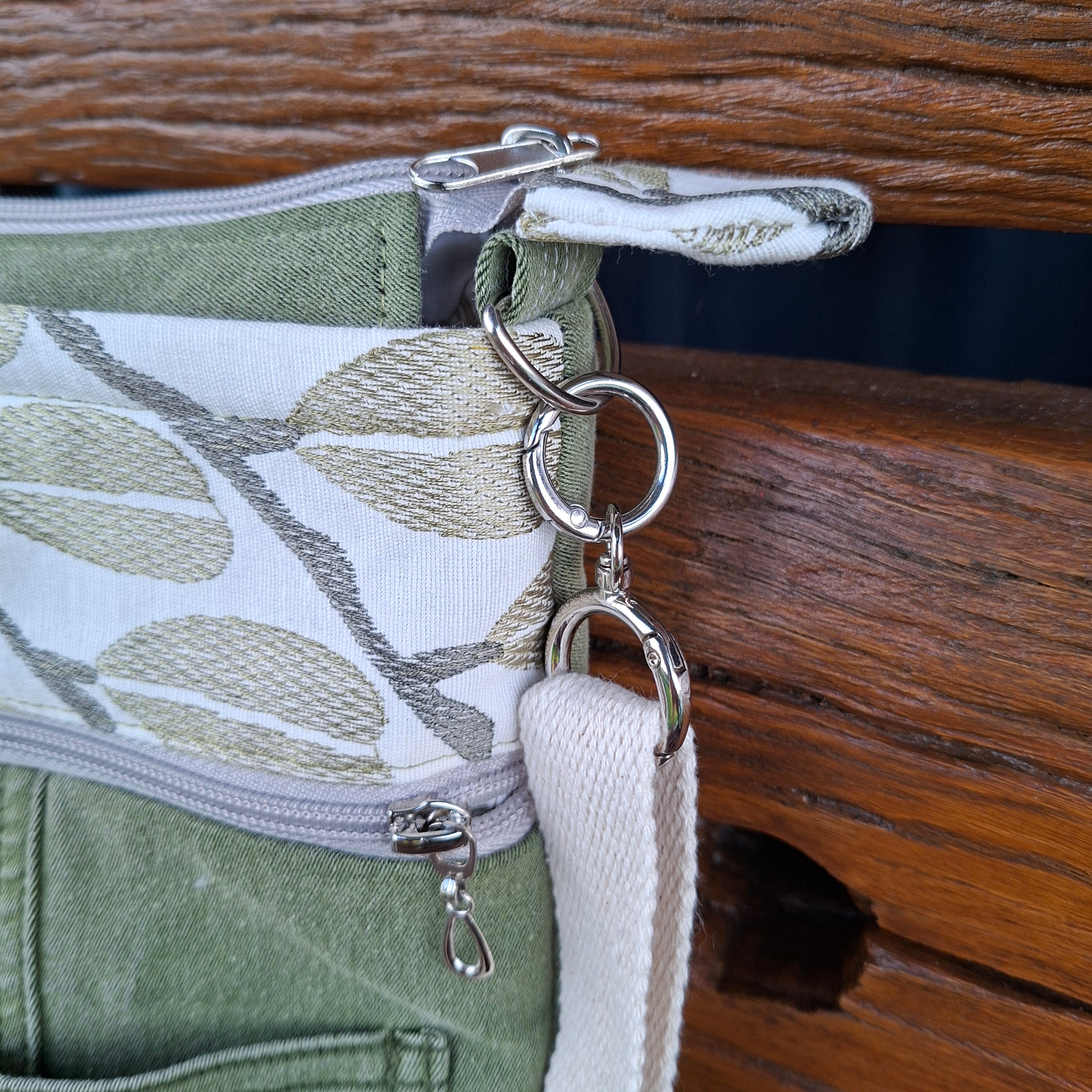 Upcycled Sage Green and Linen Blend Unisex Crossbody Bag & Matching Tiny Pouch
