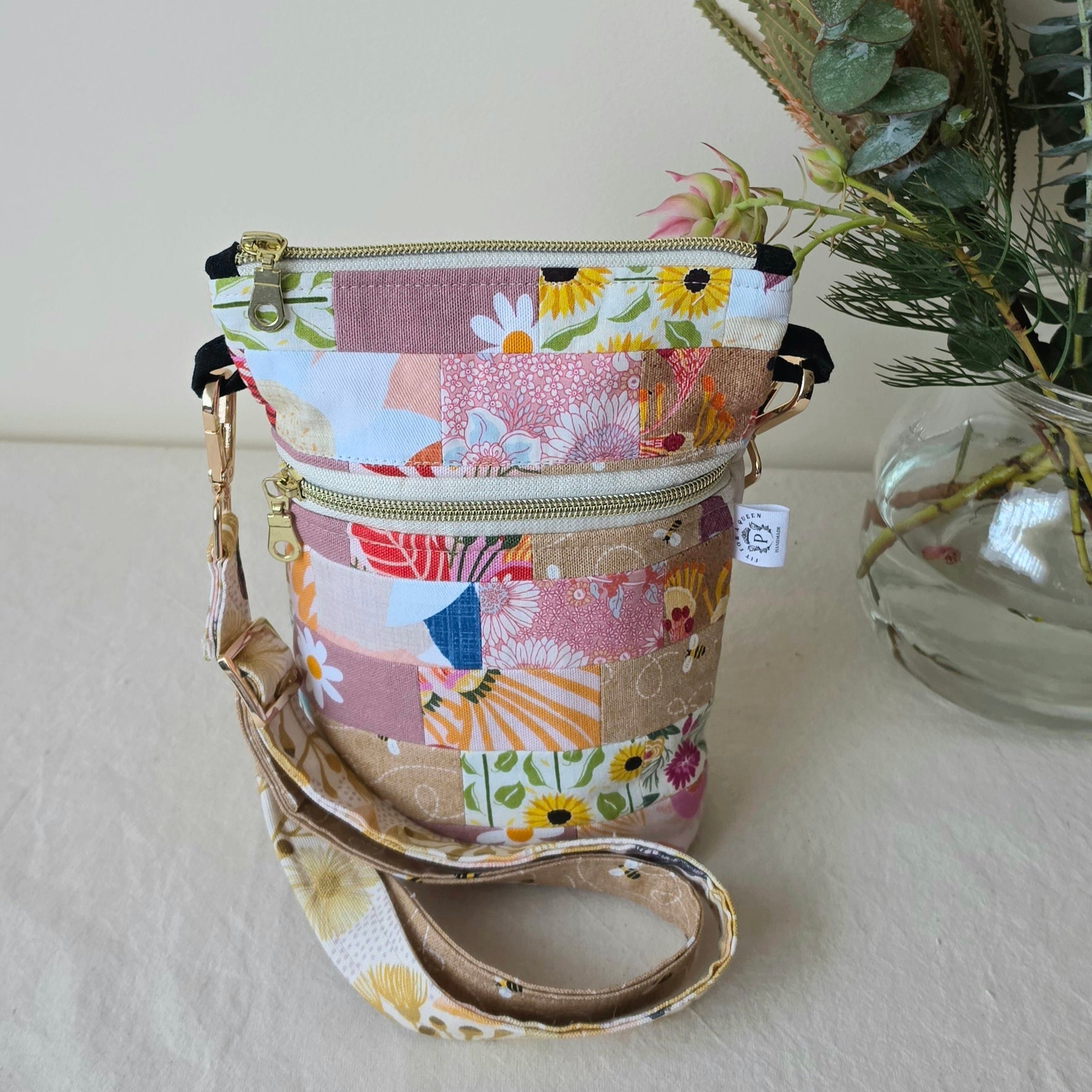 Repurposed Remnant Fabric Crossbody Bag "Sweet Gum"