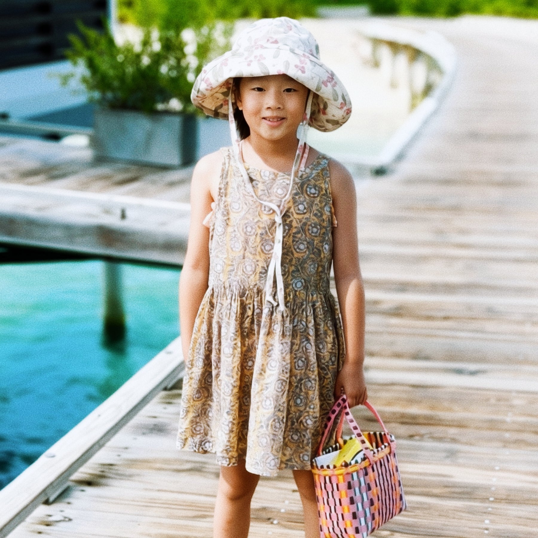 Kids Wide Brim Cotton Summer Sun Hat, Kids Floral Summer Hat