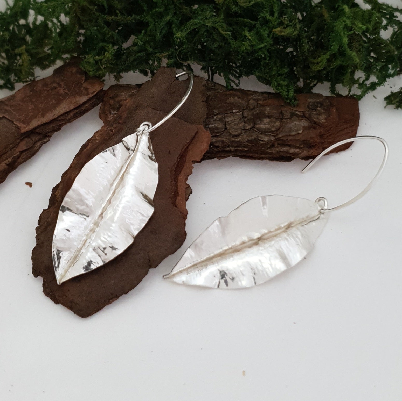 Silver leaf earrings - bright finish