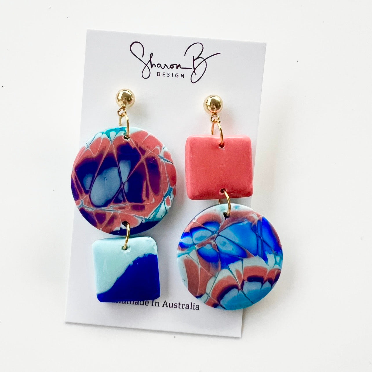 Earrings~Polymer Clay Mokume Gane Dangles~Resin