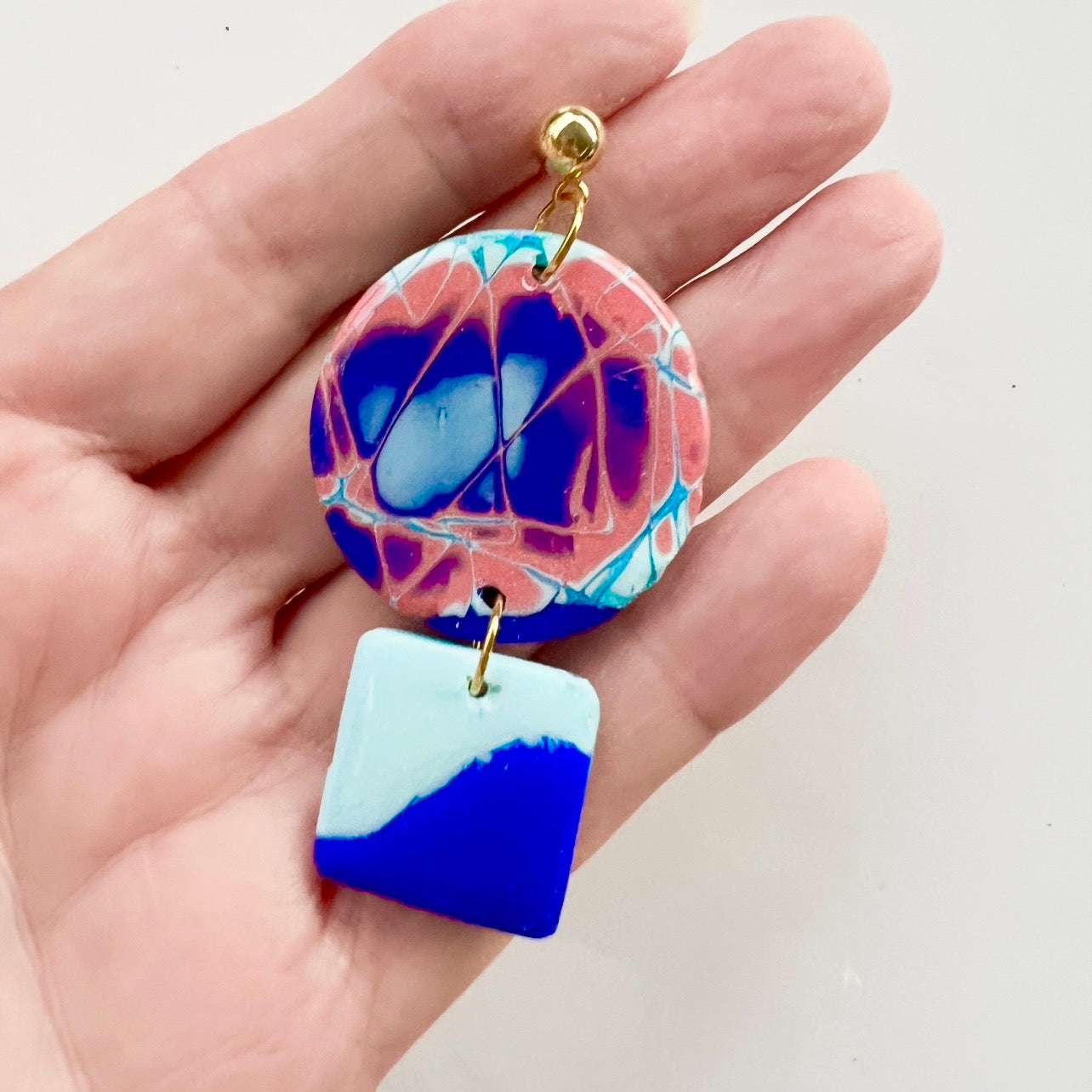 Earrings~Polymer Clay Mokume Gane Dangles~Resin