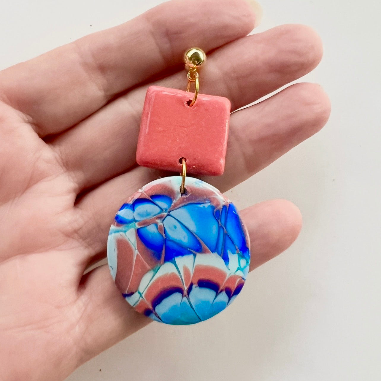 Earrings~Polymer Clay Mokume Gane Dangles~Resin