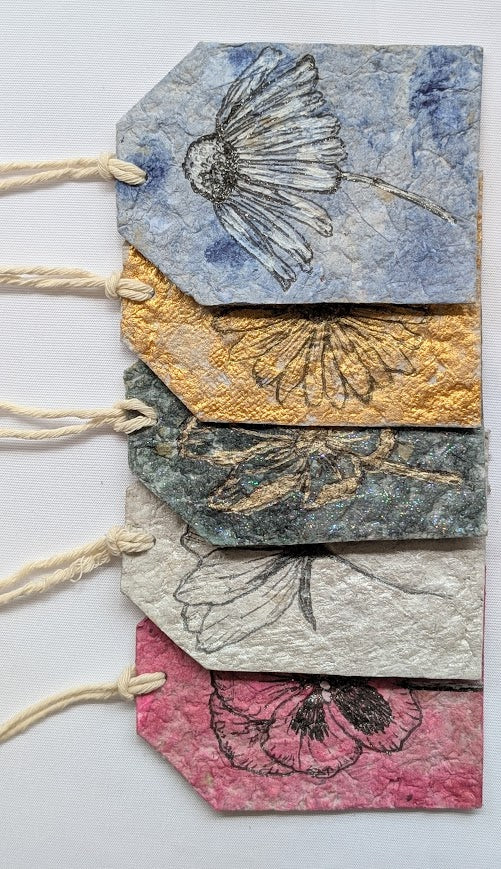Handmade Paper Botanical Gift Tags – Christmas Collection (Set of 5)