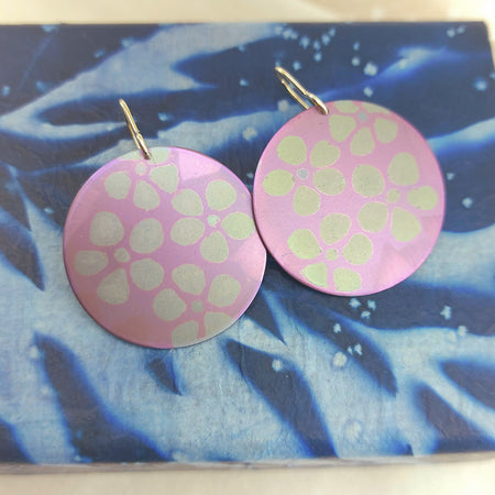Titanium Dangles with Leptospermum Design- Soft Green and Pink