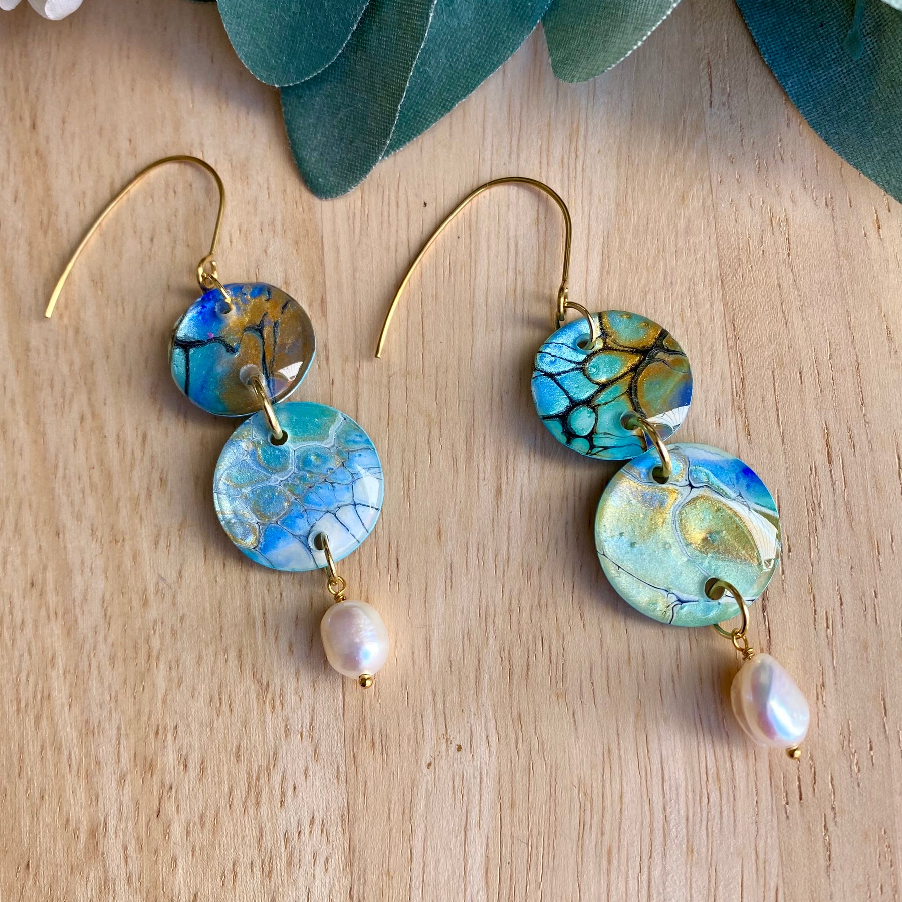 Pretty Hand-Painted Earrings with Freshwater Pearls